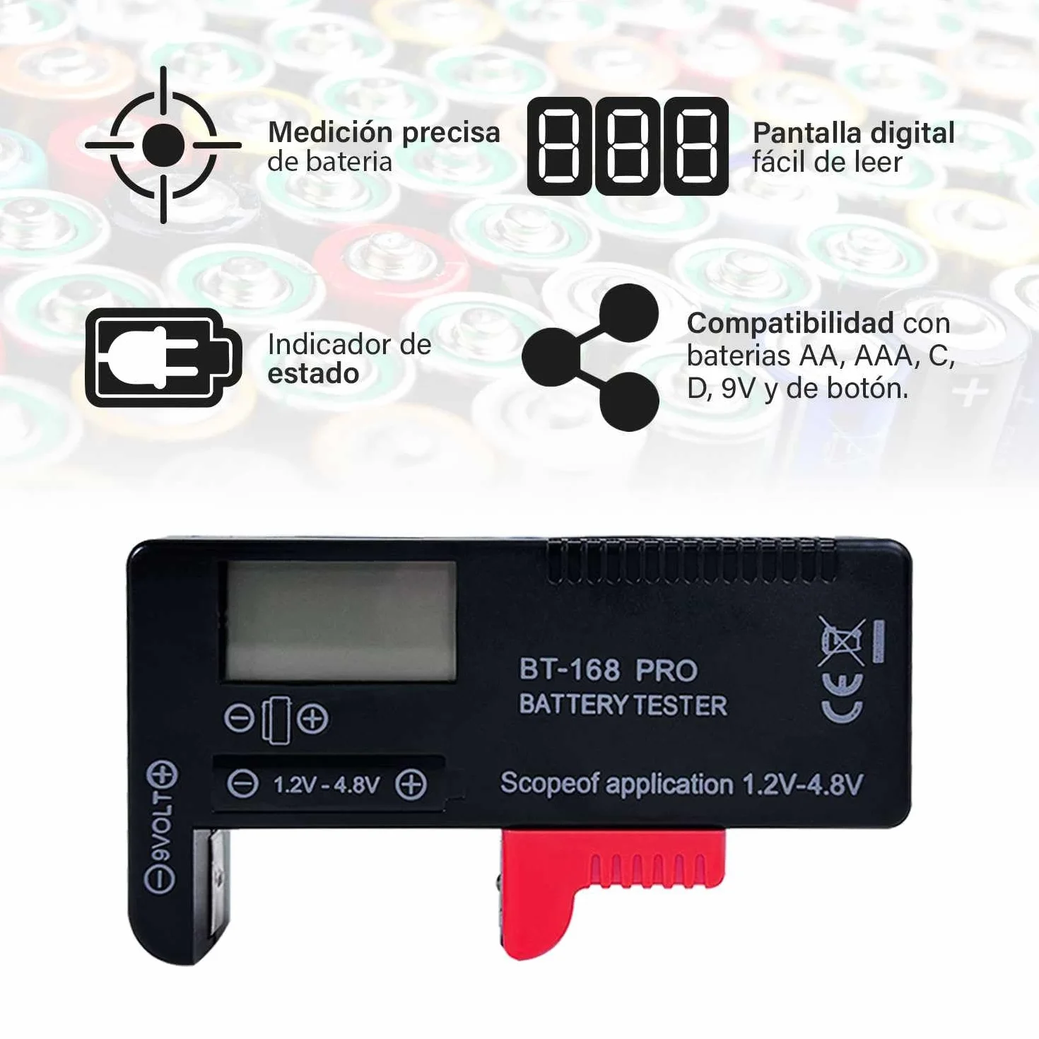 OcioDual BT-168 PRO Cyfrowy tester baterii AAA C D 9V 1,5V 18650 14500 litowe guzikowe