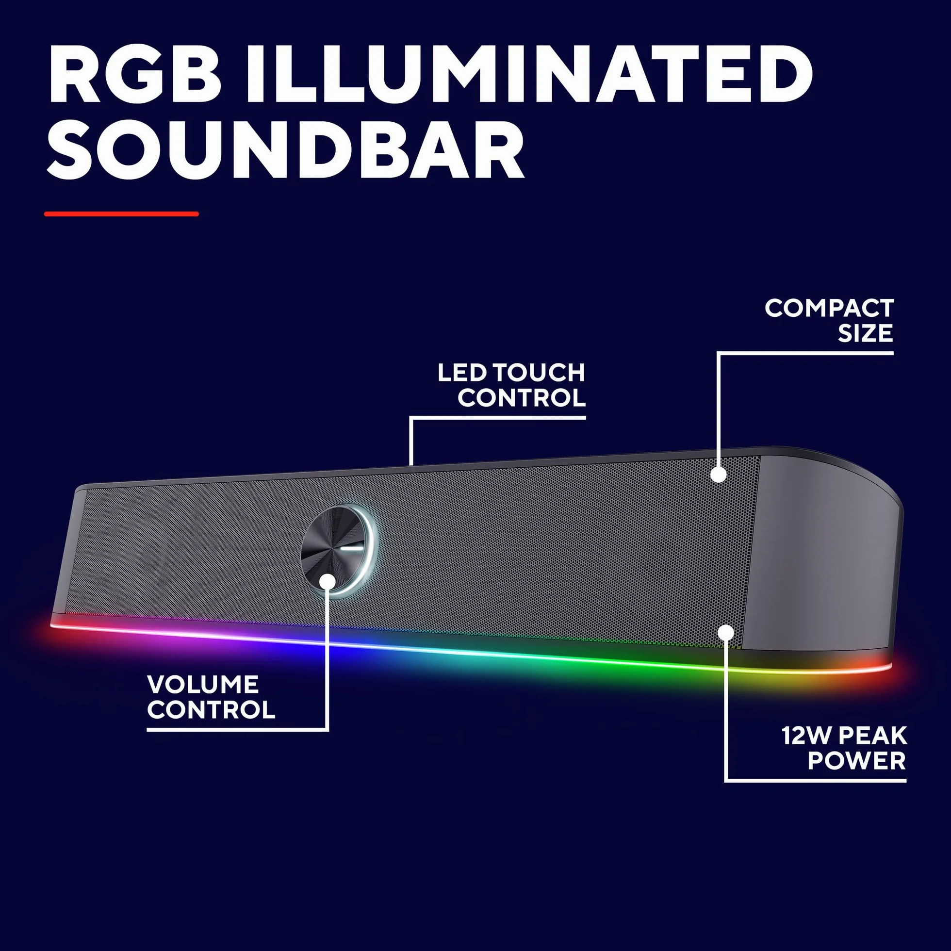 GXTrust 1619 Rhox soundbar RGB, podświetlane głośniki PC, moc szczytowa 12 W, głośnik stereo zasilany przez USB, połączenie audio jack 3,5 mm, soundbar do komputera i laptopa, szary