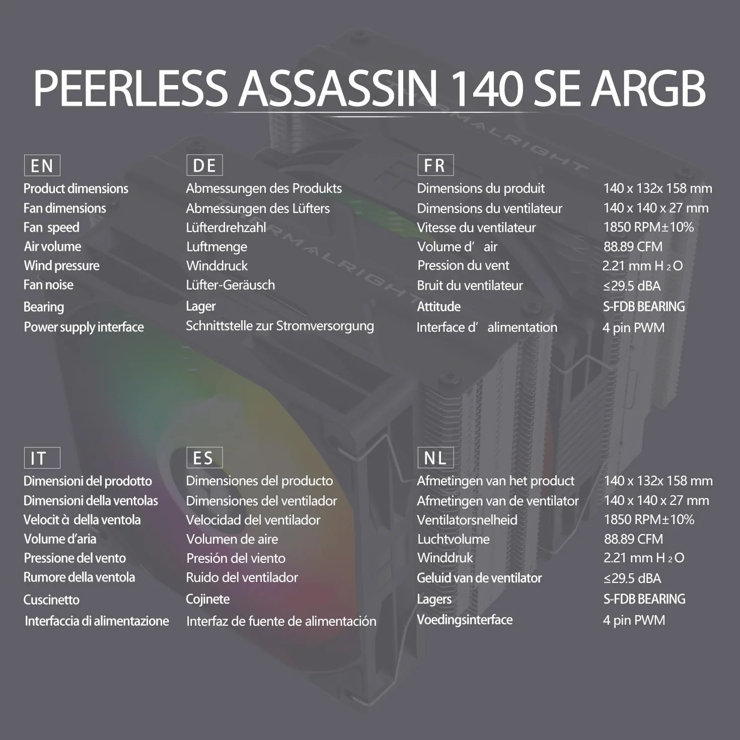 TR-Thermalright Peerless Assassin 140 SE ARGB CPU chłodnica powietrza, Dual Tower i wentylator z rurkami Heatpipes 6 mm, wentylator PWM 120 mm z 1850 obr./min, do AM5/AM4, Intel LGA1851/1700/1150/1151