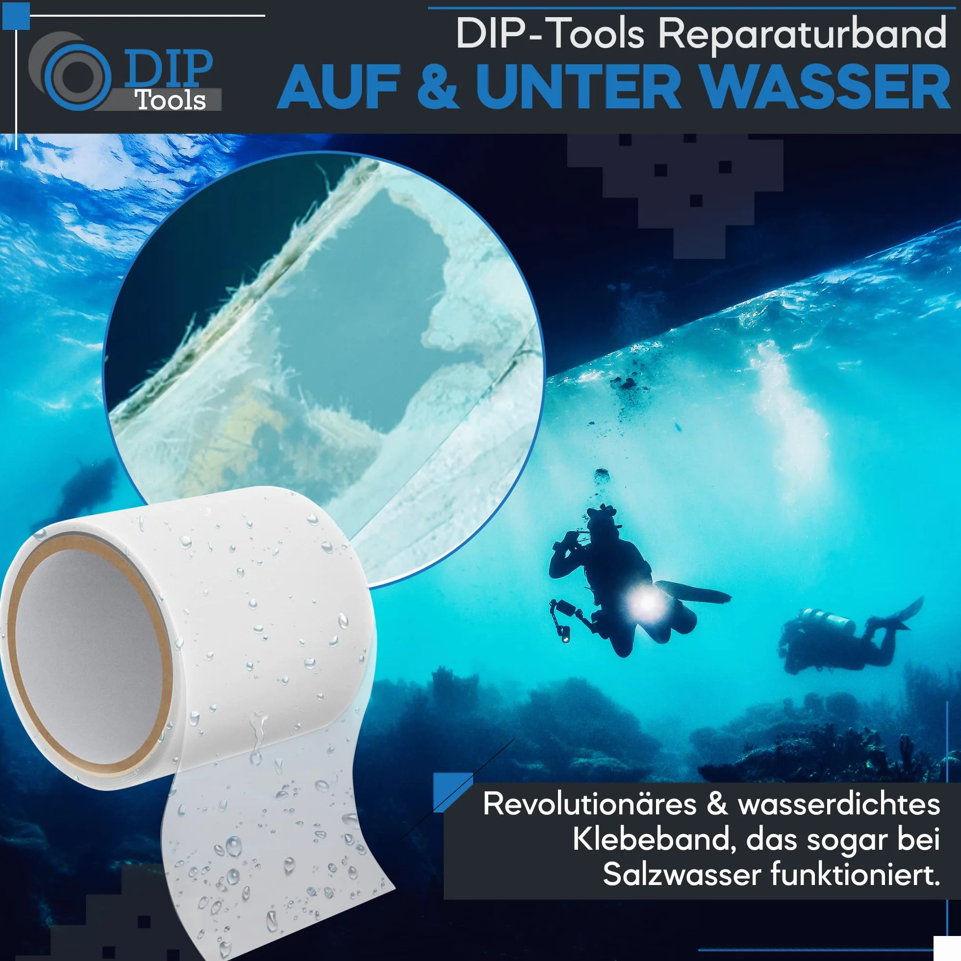 DIP Tools Innowacyjna wodoodporna taśma naprawcza do basenu, domu, rynny dachowej itp. (5 x 1,5 m przezroczysta)
