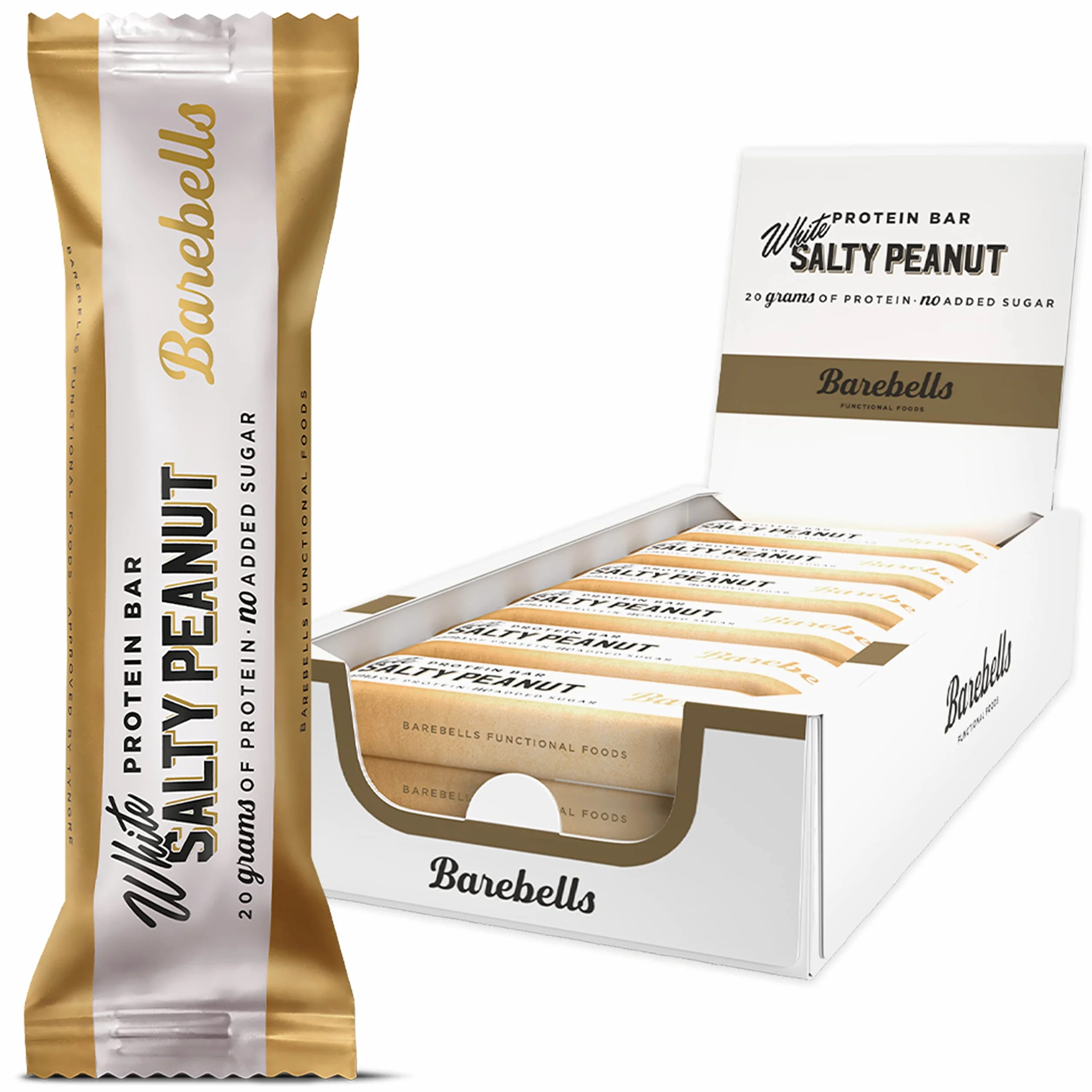Barebells Batony proteinowe, pyszne batoniki proteinowe z czekoladą, niska zawartość cukru, 20 g białka, bez dodatku oleju palmowego, White Salty Peanut, 12 x 55 g