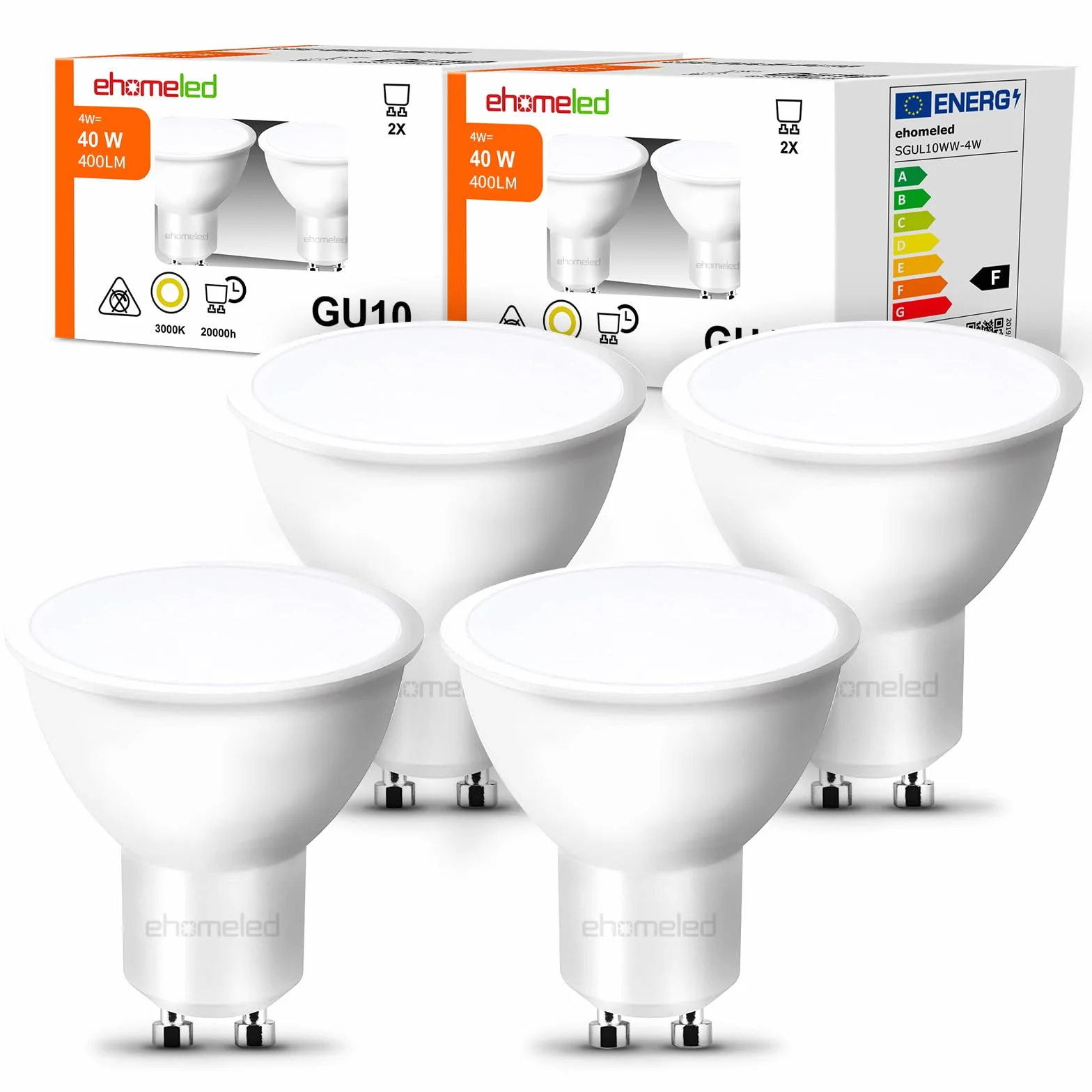 GU10 żarówka LED, ciepła biel (3000 K), 4 W, 400 lumenów, zastępuje żarówkę halogenową 40 W, energooszczędna, 120° reflektor, idealna do salonu, kuchni i korytarza, bez możliwości ściemniania