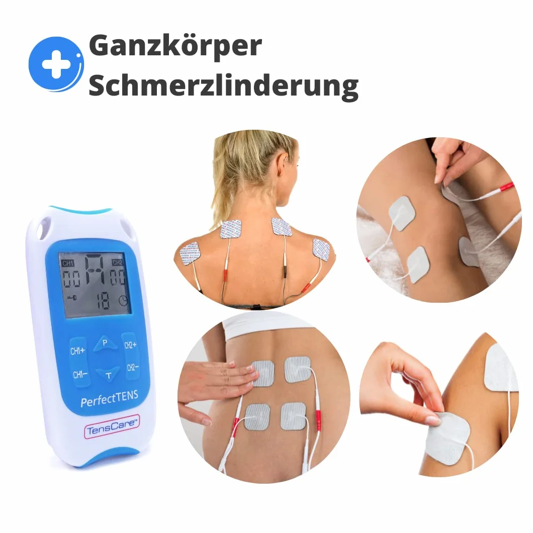 TensCare Perfect TENS – urządzenie TENS z 16 elektrodami do łagodzenia bólu, klinicznie sprawdzone programy na bóle pleców, artretyzm, przewlekły ból, 2 kanały