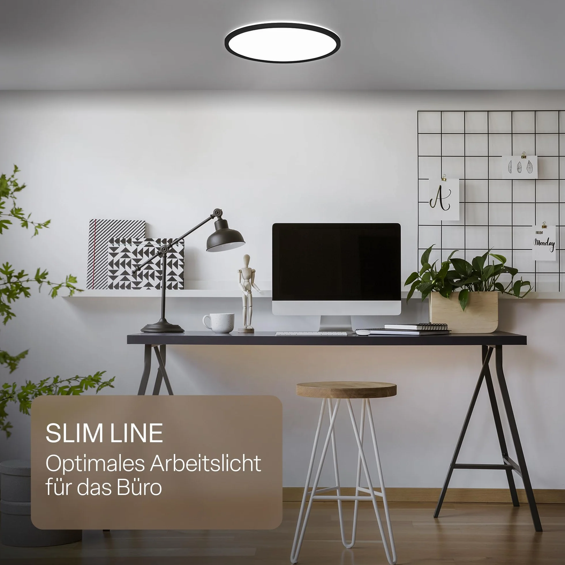 B.K.Licht - Panel LED z oświetleniem pośrednim, płaska forma i neutralne białe światło, klasa IP44, lampa sufitowa do łazienki, salonu oraz kuchni, 42 x 3 cm, czarny