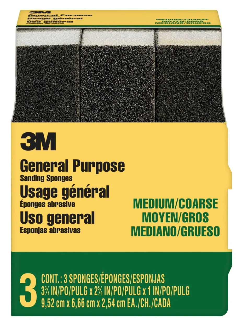 3M Średnia/gruba gąbka szlifierska, 3-3/4" x 6,25 cm x 2,5 cm, 3-pak