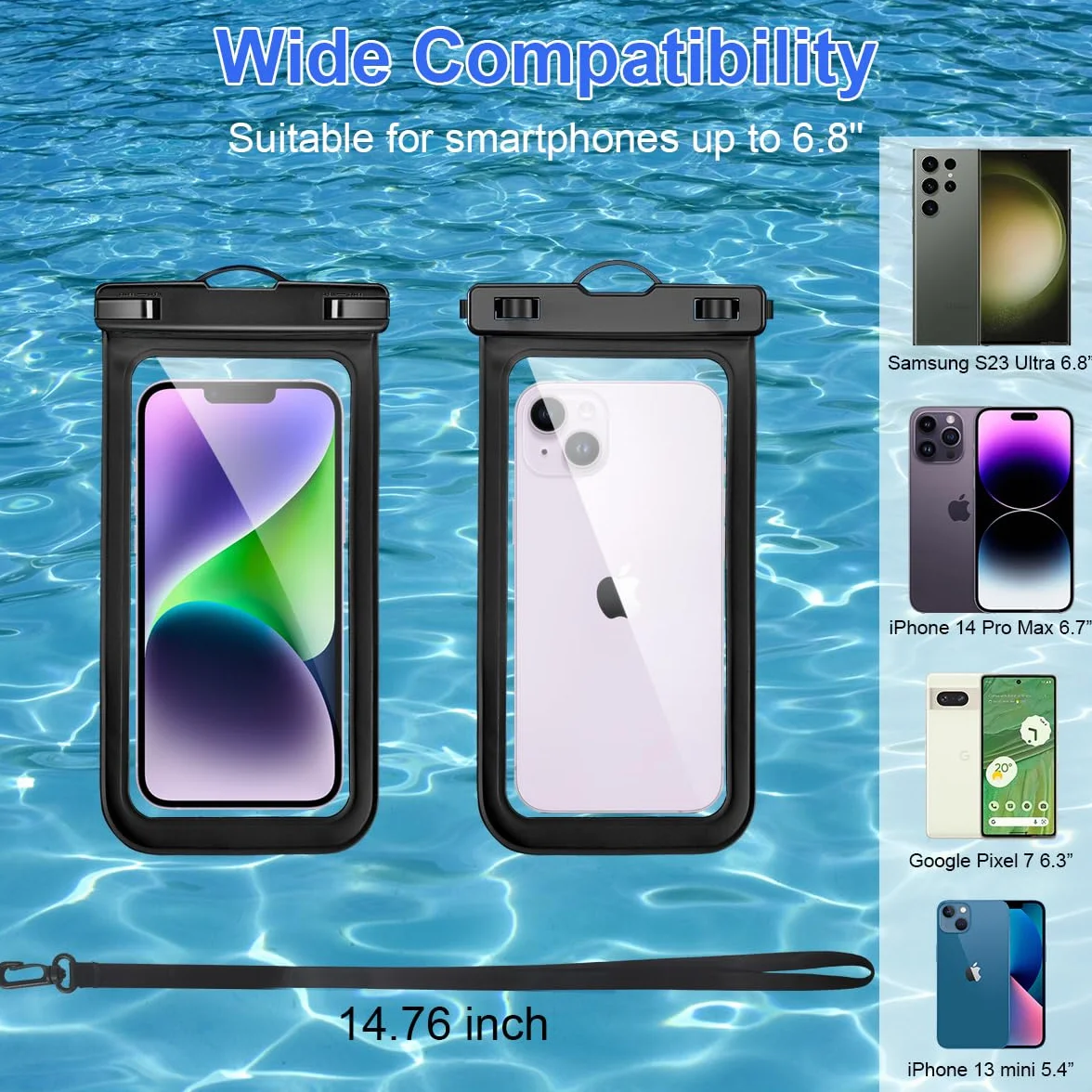Wodoszczelne etui na telefon komórkowy 6,8 cala IPX8 do iPhone 14 13 12 11 Pro Max Samsung S22 S21 Huawei czarne 2 sztuki