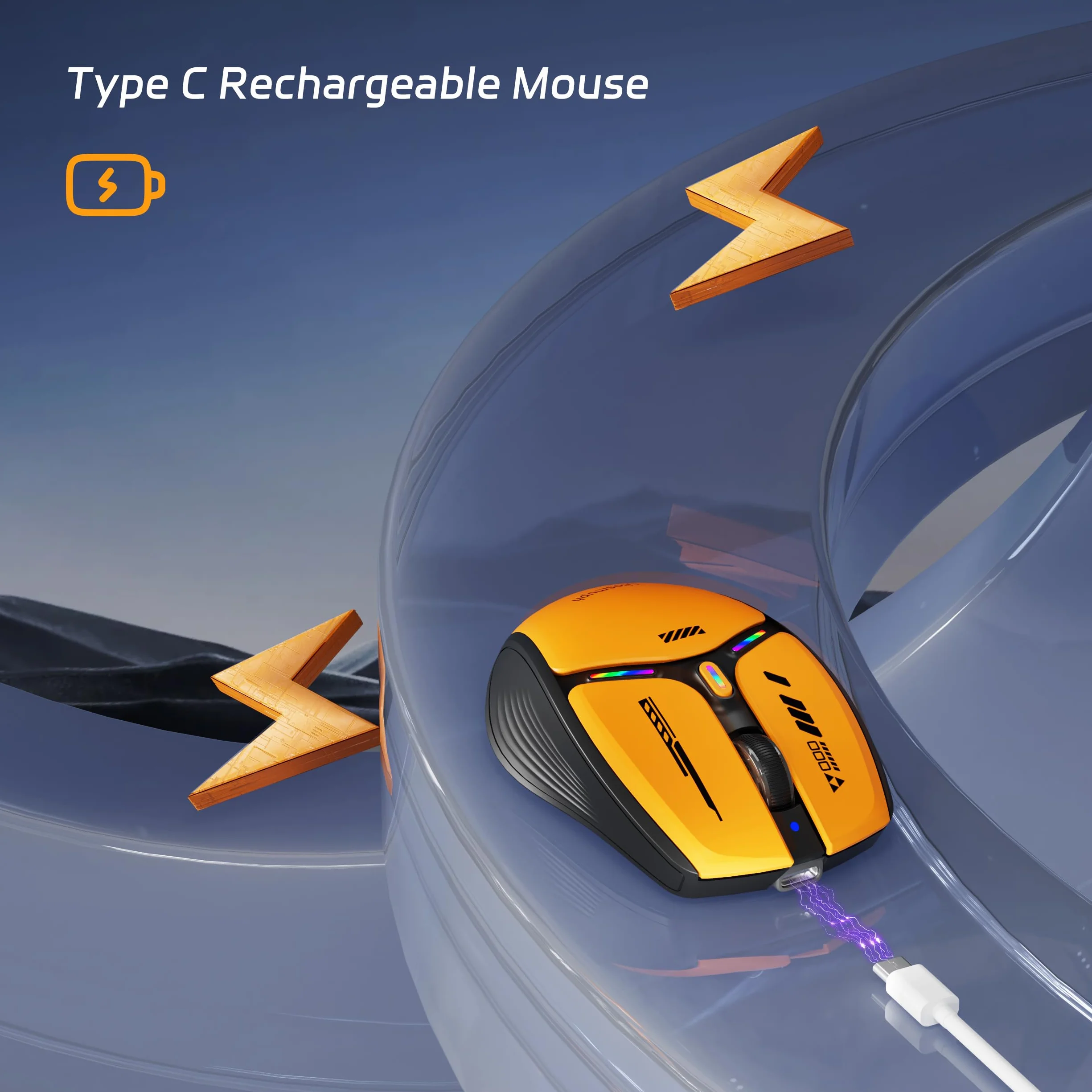 Uiosmuph G19 Bezprzewodowa mysz Bluetooth (tryb trójwymiarowy: BT5.0/5.1+2.4G), 3 dpi, widoczny poziom naładowania baterii, z adapterem odbiornika Nano USB typu c- Pomarańczowy