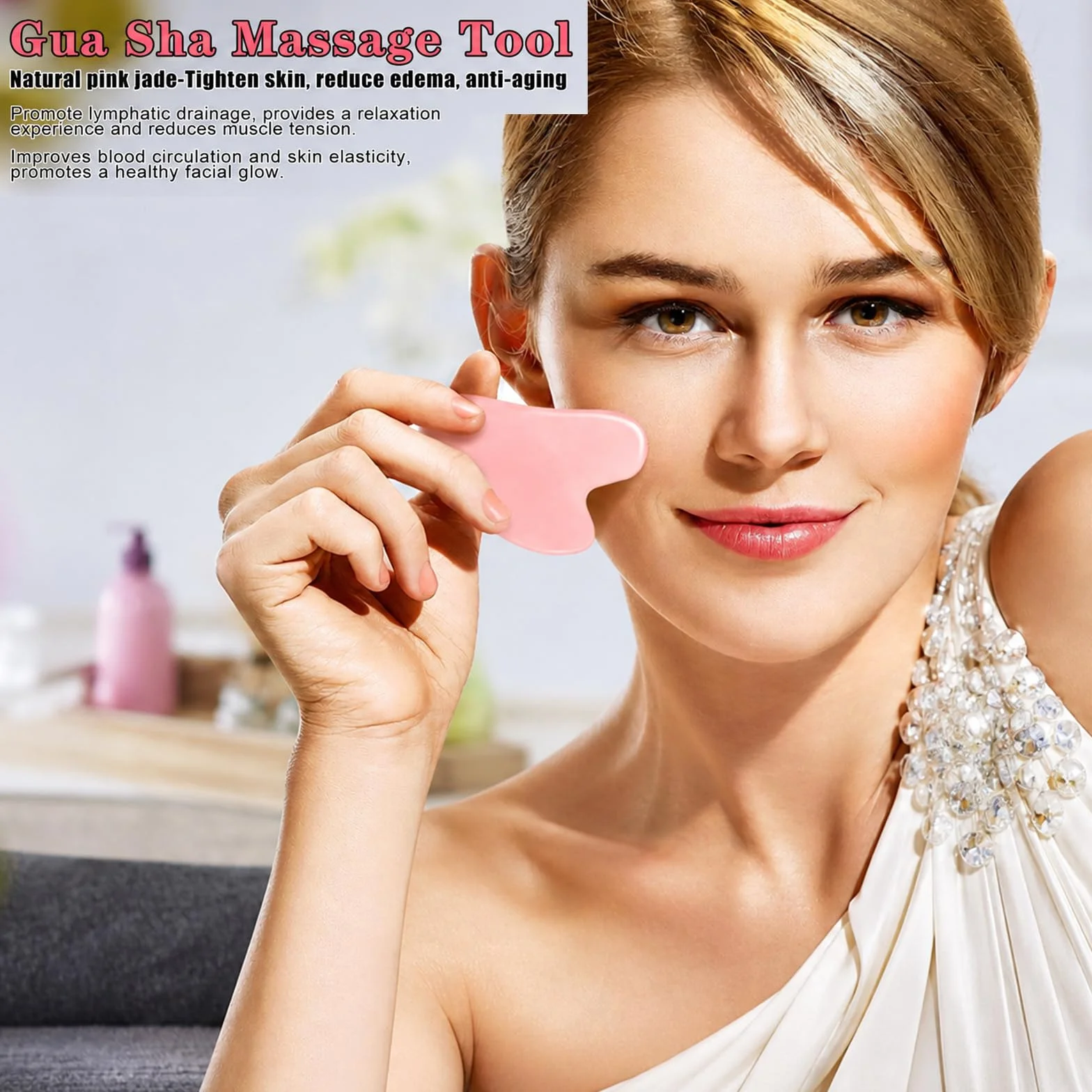 Gua Sha narzędzia do pielęgnacji twarzy, oczu, szyi, w 100% naturalny jadeitowy kamień do pielęgnacji skóry, piękna i rozluźniania mięśni ciała