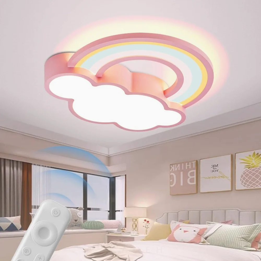 Pokój Dziecięcy Nowoczesna Lampa Sufitowa LED Kreatywna Chmurka Tęcza Z Pilotem Ściemniana Bezstopniowo Odpowiednia Dla Chłopców I Dziewczynek Pokój Dziecięcy Salon Sypialnia Korytarz Różowy