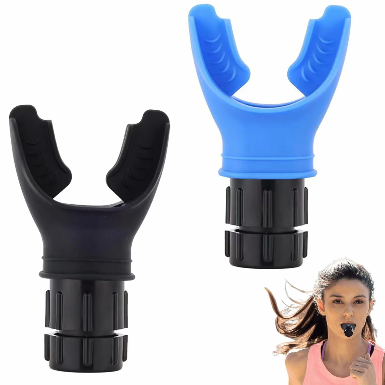 Oxyfit trenażer płuc, 2 sztuki, trener oddechowy, trener oddychania, przenośny trener płuc z regulowanymi opornikami, trening wytrzymałościowy, zwiększenie pojemności płuc (niebieski/czarny)