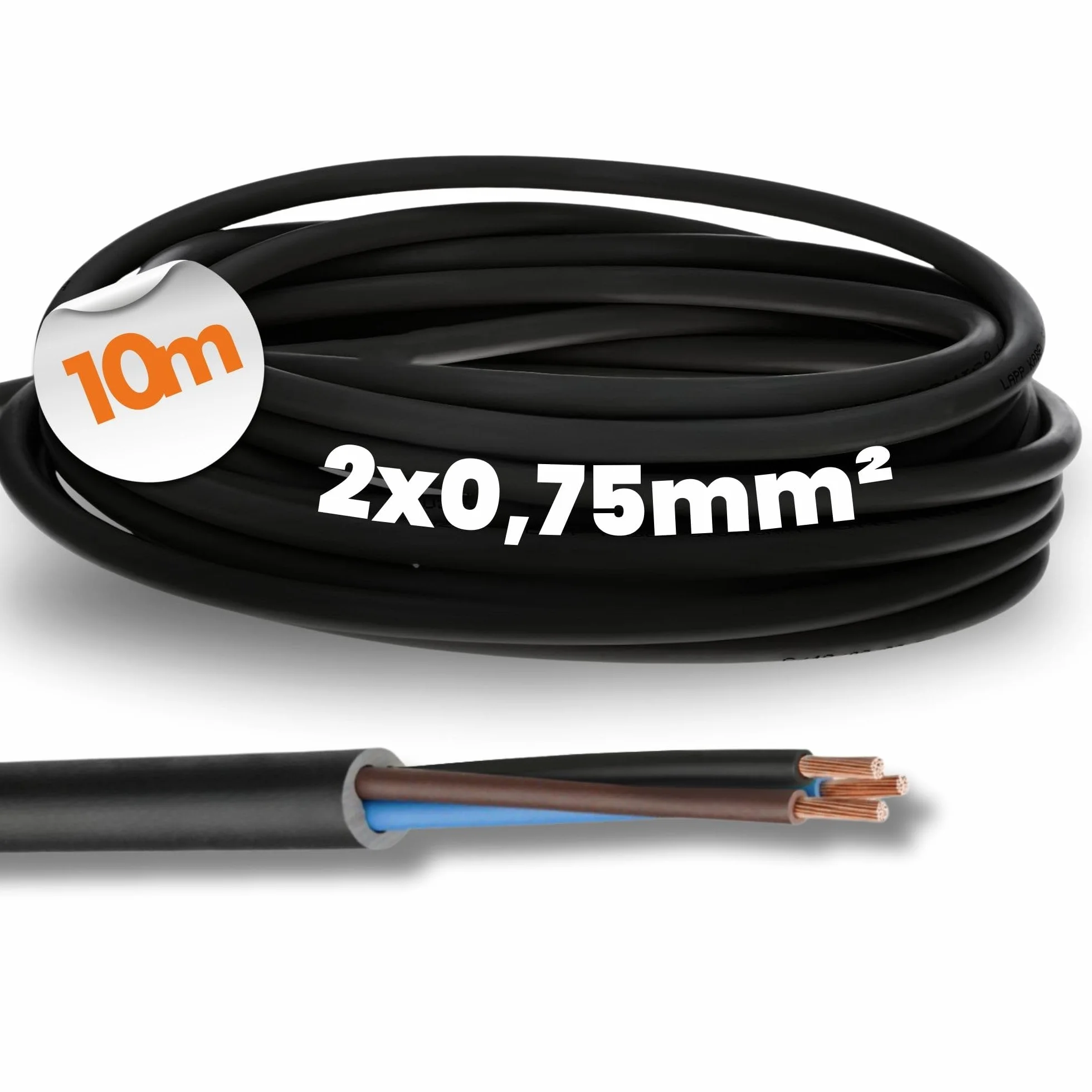 10 metrów Lapp 1600250 H05RN-F 2 x 0,75 mm² elastyczny przewód gumowy I odporny na promieniowanie UV I wytrzymały I cienki gumowy kabel bez przewodu ochronnego do urządzeń ręcznych i dekoracji