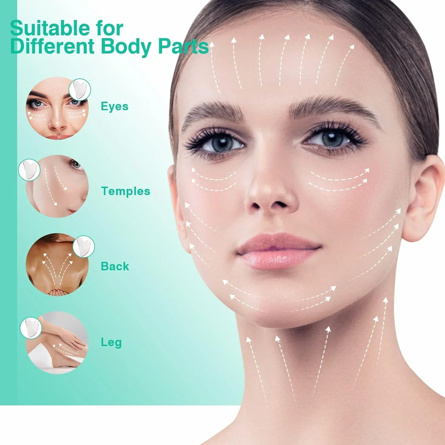 Narzędzia do twarzy Gua Sha ze stali nierdzewnej, deska GuaSha do akupunktury SPA, metalowa Gua Sha do ciała, twarzy, szyi i oczu, prezent do pielęgnacji skóry dla kobiet (srebrna)
