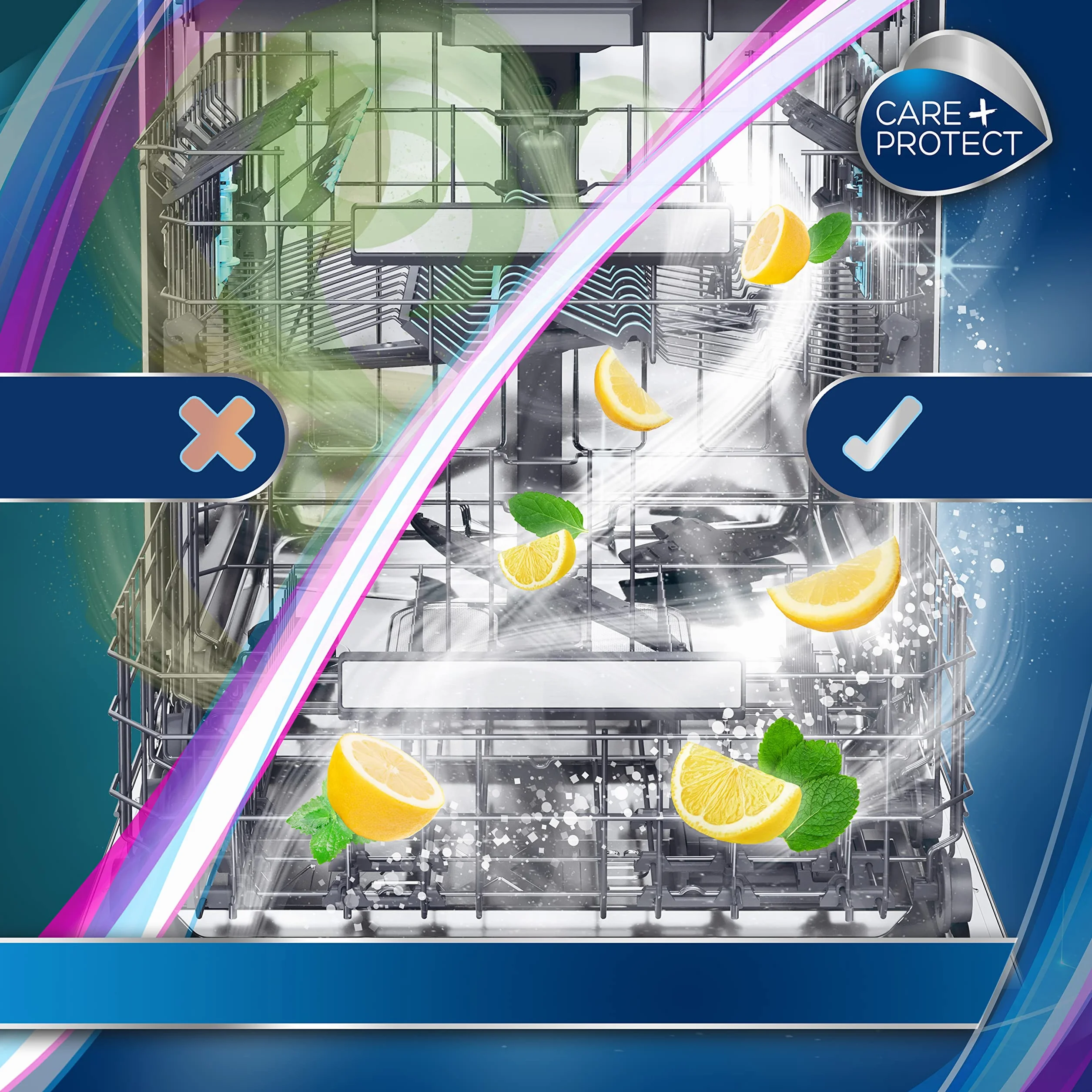 CARE + PROTECT Fresh Essence uniwersalny dezodorant do zmywarki, eliminuje nieprzyjemne zapachy, długotrwały zapach, 1 powłoka, do 60 prań