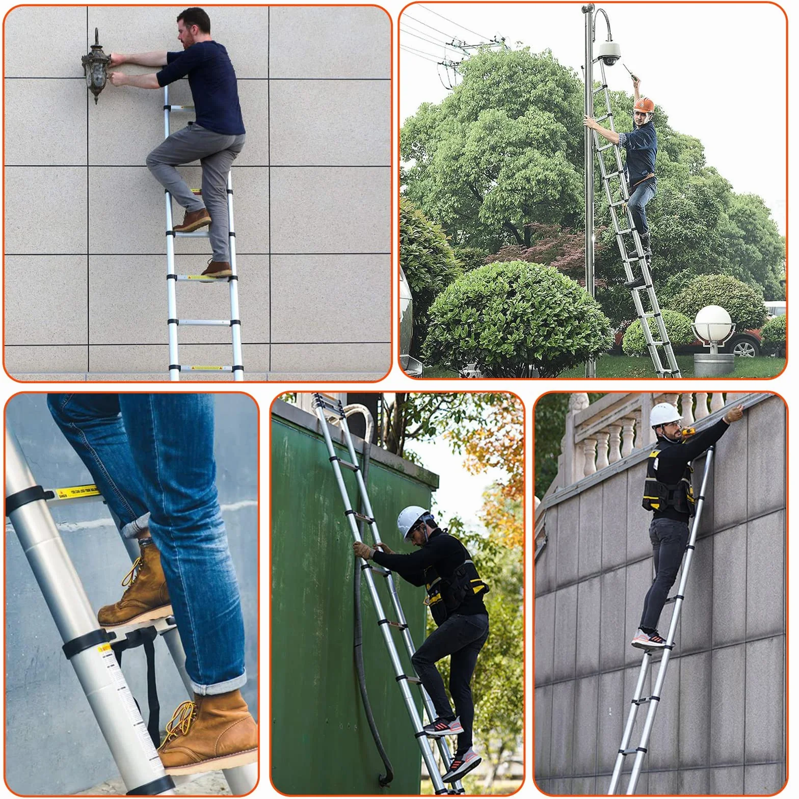 Drabina teleskopowa z aluminium, 5 m, drabina składana, wielofunkcyjna drabina stojąca, wysuwana drabina, maksymalne obciążenie: 150 kg, srebrna