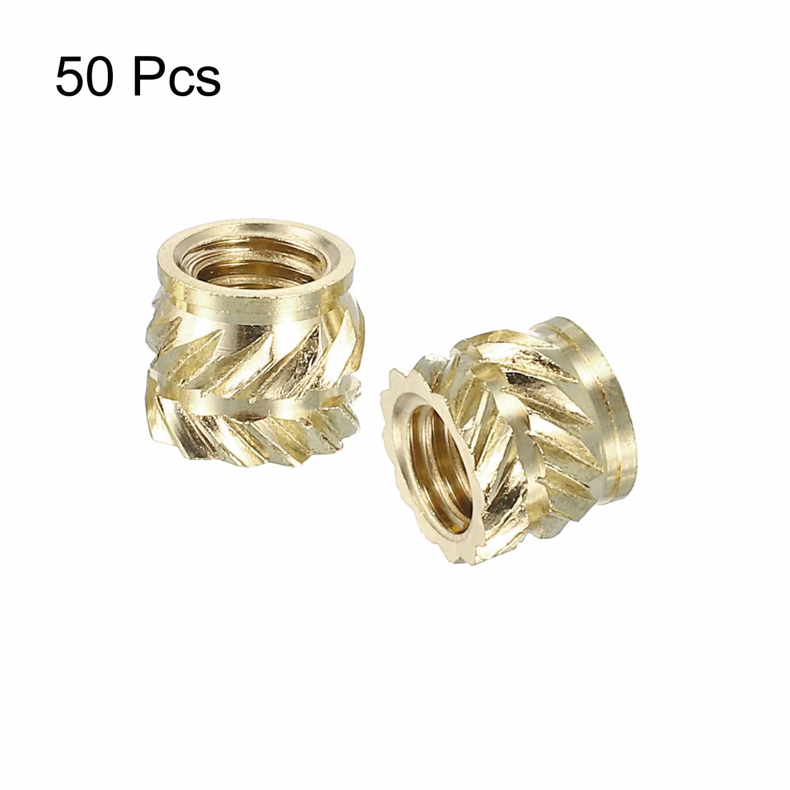 QUARKZMAN Karbowane nakrętki do wkładania, 50 sztuk M4 x 5 mm szer. x 6 mm OD, mosiężne nakrętki do drukowania 3D, wkładki gwintowane żeńskie, mosiężne nakrętki wkładane