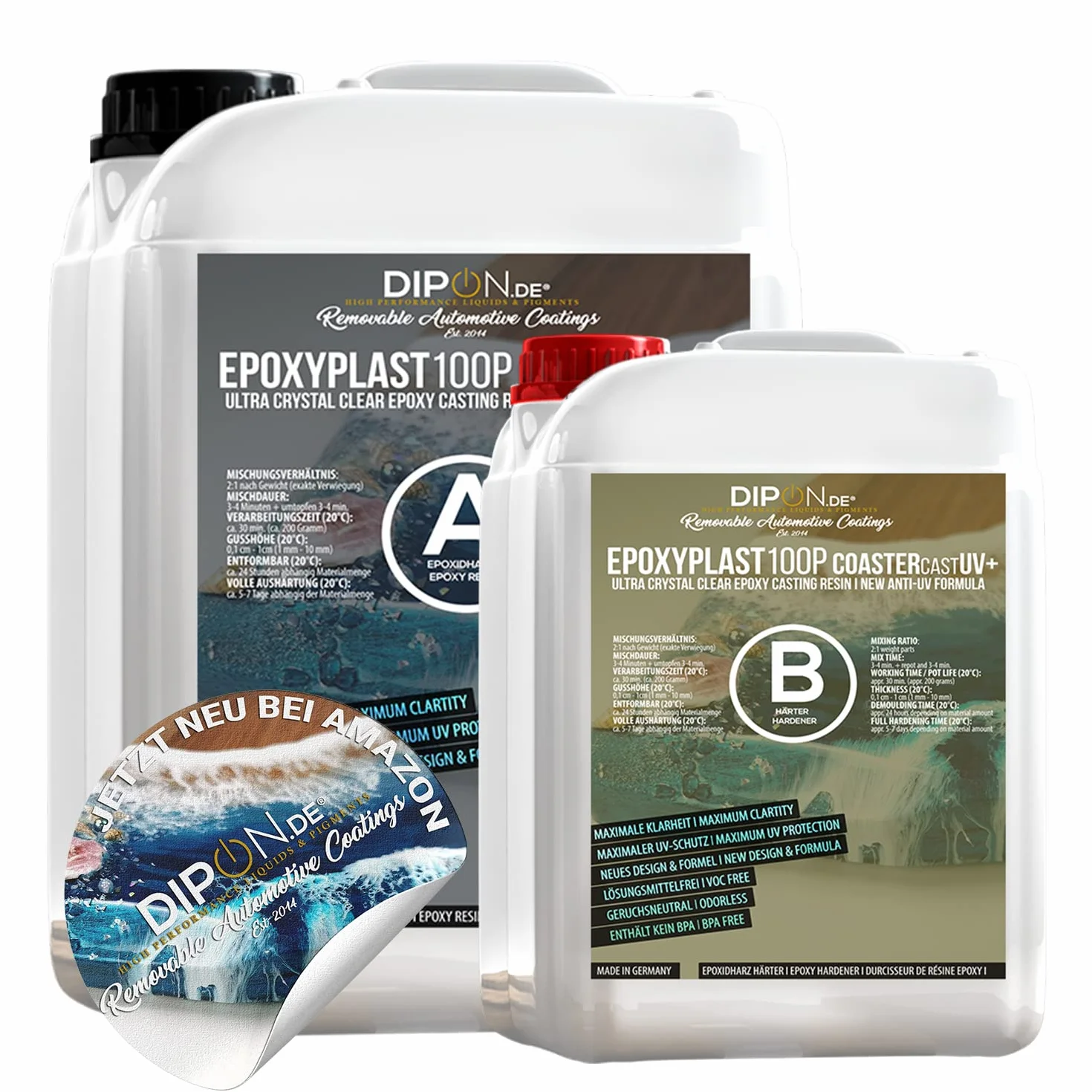 Żywica epoksydowa EpoxyPlast 100P CoasterCast UV+ 15,0 kg, bezbarwna i bez pęcherzyków powietrza, maksymalna ochrona przed promieniowaniem UV, nie zawiera BPA, nietoksyczna, nadaje się do podstawek z