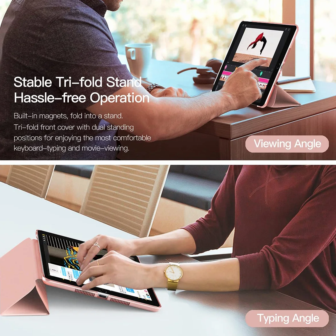 TiMOVO Case for iPad 9th Generation 2021/iPad 8th Generation 2020/iPad 7th Generation 2019, Ultra Thin Translucent Protective Smart Cover with Auto Sleep/Wake for iPad 10.2 Inches, Rose Gold