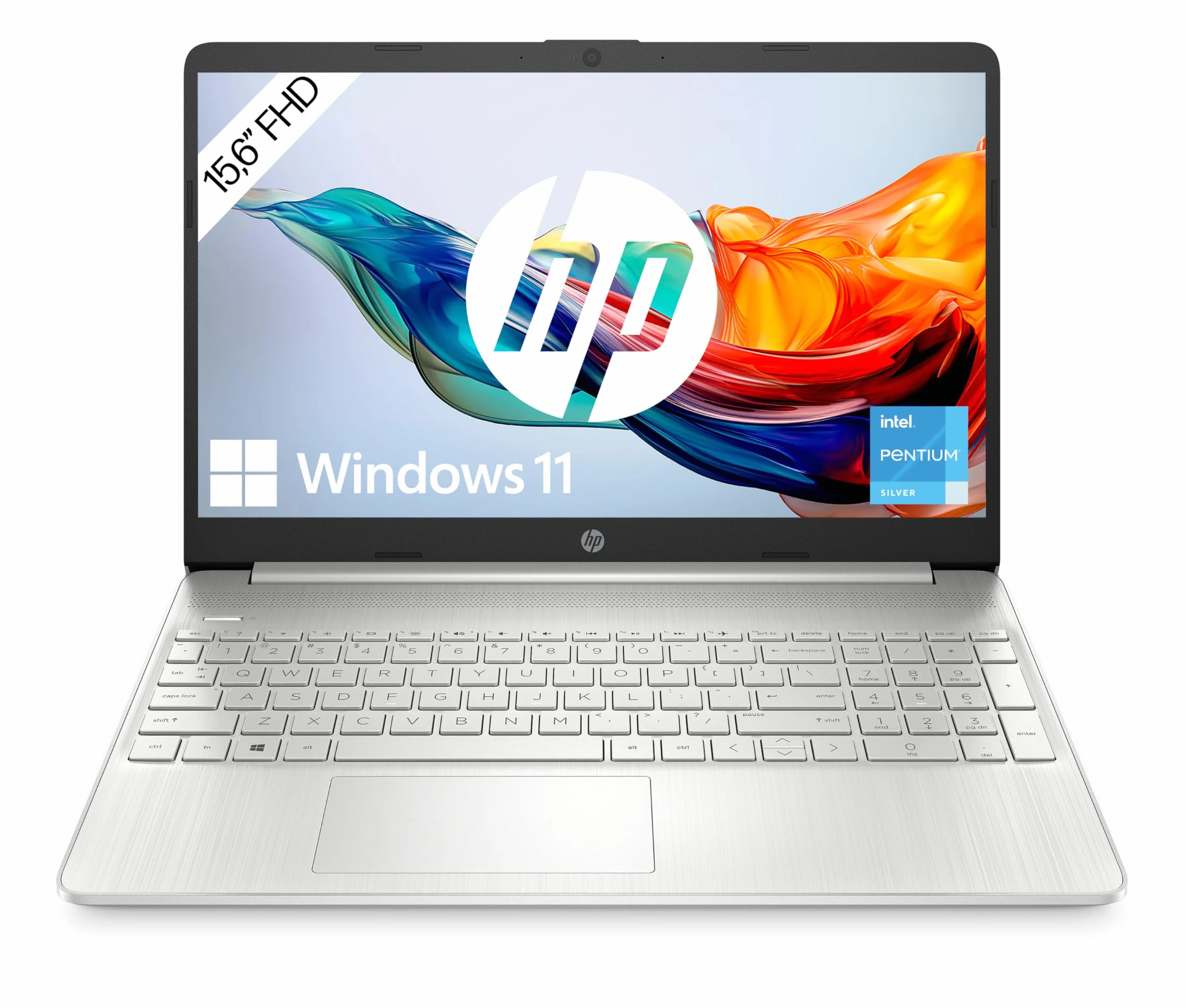 HP Laptop 15,6-calowy FHD, Intel Pentium Silver N6000, 8 GB RAM, 256 GB SSD, Windows 11, srebrny