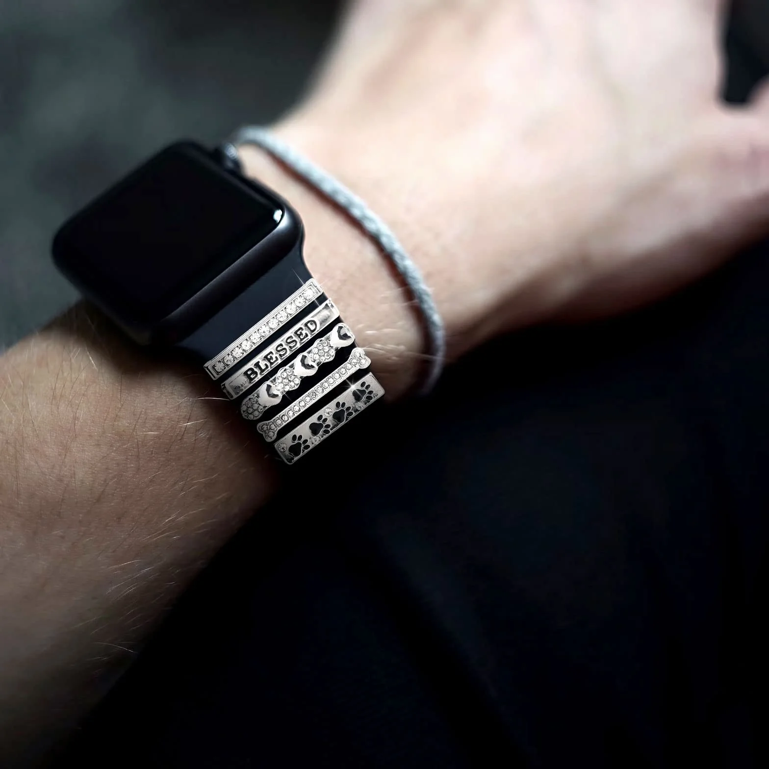 10szt Zawieszki Paska Zegarka, Ozdoba z Brokatowego Diamentu do Inteligentnego Zegarka, Metalowa Klamra Serii Iwatch (Srebro, bez Paska)