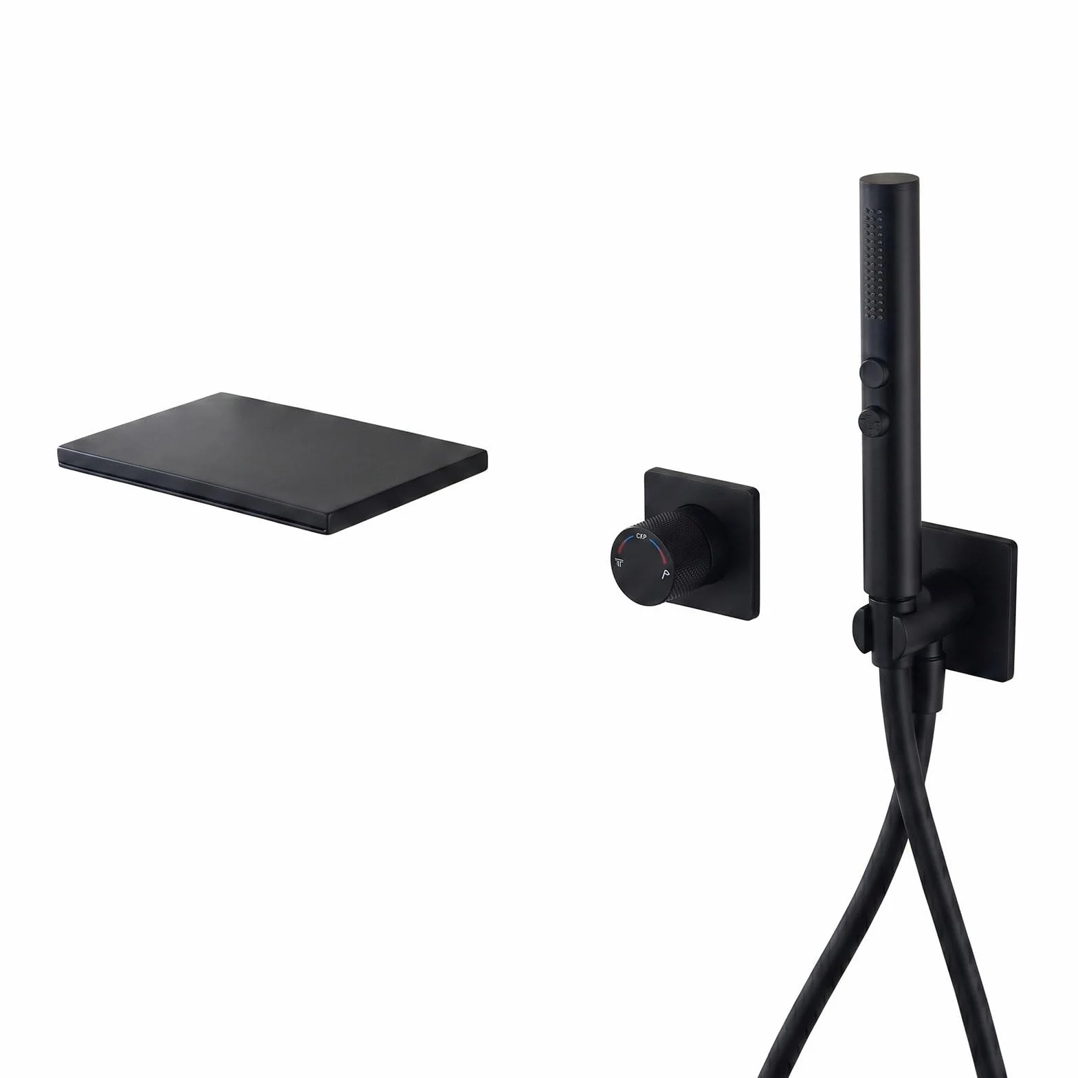 Wodospad do wanny z mosiężnym wkładem, 2 strumienie natryskowe ze stali nierdzewnej (deszcz/masaż), wąż PVC 1,5 m, bateria ścienna do wanny prysznicowej na ciepło i zimno
