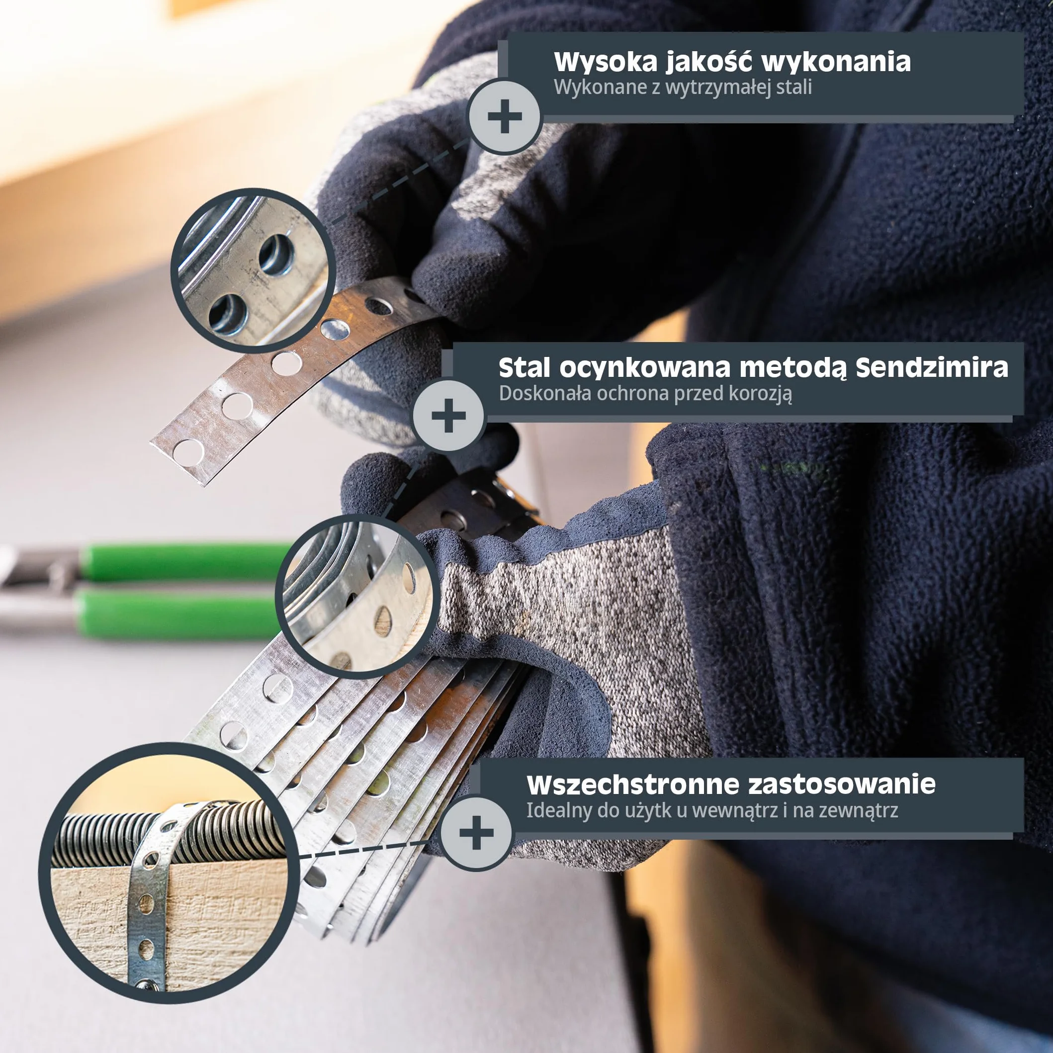 HELPMATE – Taśma perforowana o długości 3,0 m – stal ocynkowana sendzimir – szerokość 12 mm – grubość materiału 0,8 mm – wysokiej jakości ocynkowana – wytrzymała do budowy, warsztatu, projektów "zrób