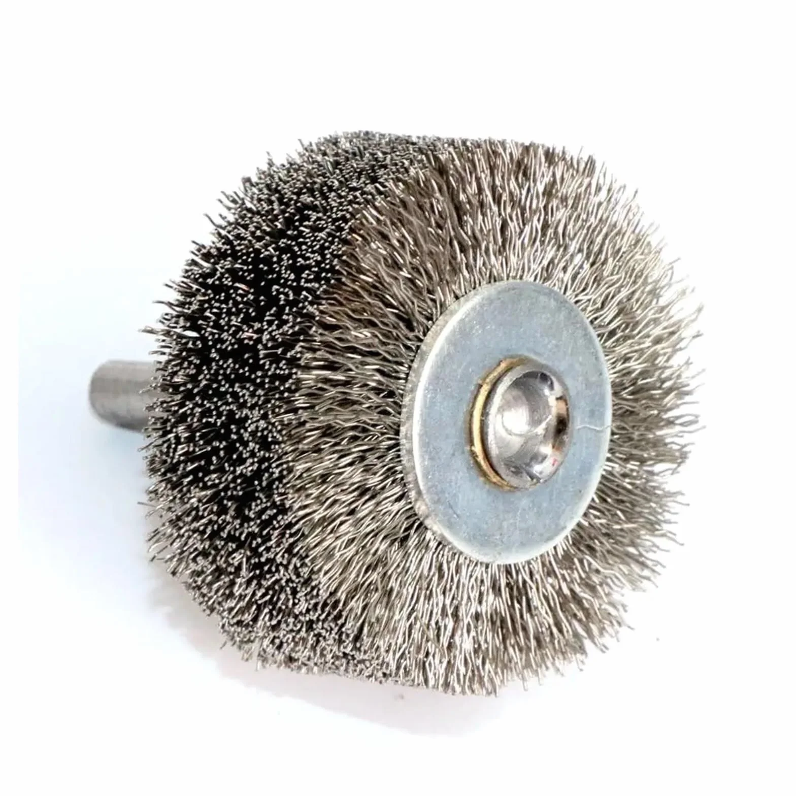Stainless steel brush, wire brush， 2" cala szeroka tarcza druciana szczotka Conflex do wiertarek okrągły trzonek stalowy drut karbowany 2" średnica 0,0118"(5pcs)