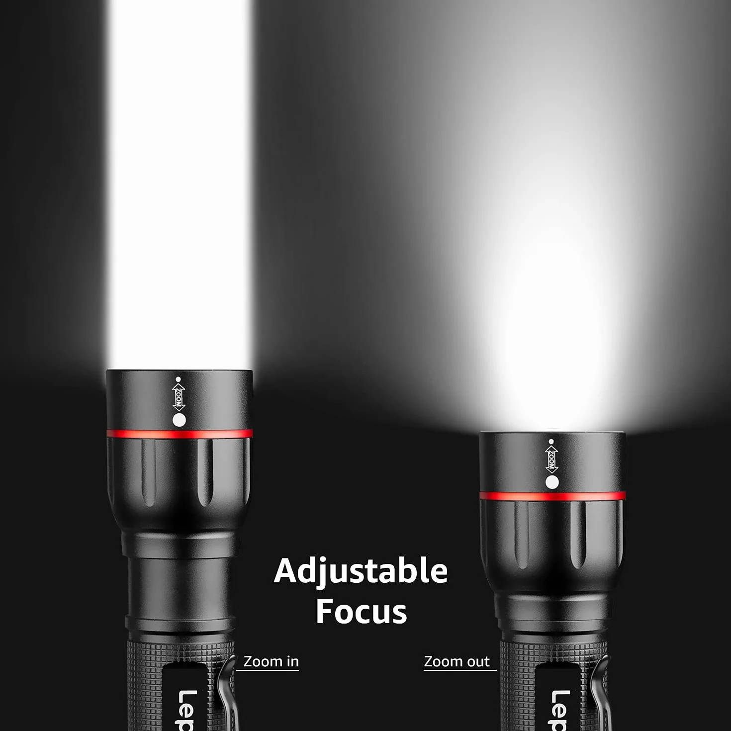 Lepro Latarka LED, wyjątkowo jasne mini latarki LE2050 z klipsem, latarka kempingowa na baterie z możliwością powiększania, z 5 trybami, wodoodporna latarka do użytku na zewnątrz, pieszych wędrówek, prezentów, sytuacji awaryjnych Czarny
