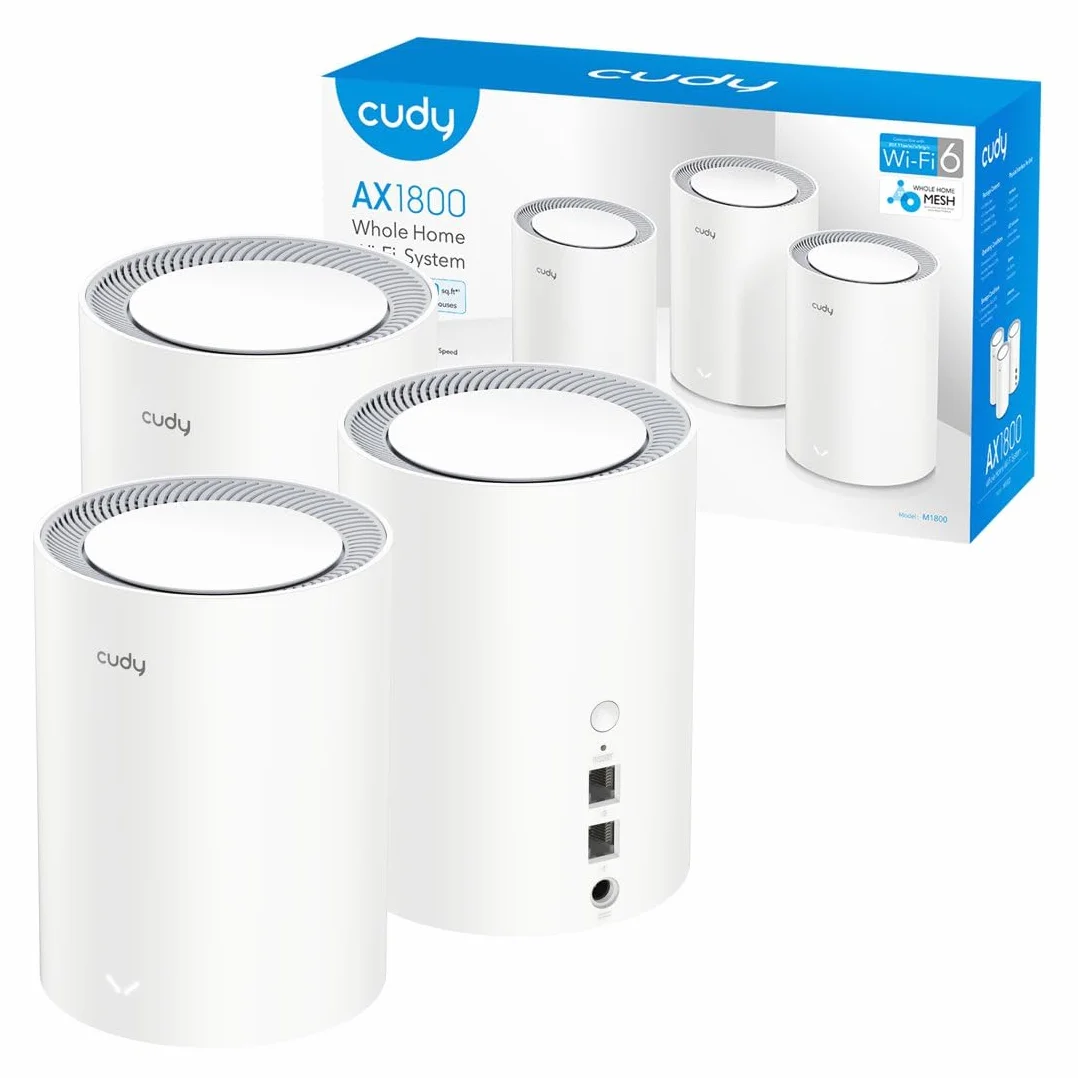 Cudy Router WiFi 6 Mesh WiFi, AX1800 Whole Home Mesh WiFi System Gigabit WiFi 6 VPN Router i przedłużacz, Kontrola rodzicielska, Open VPN, 3 Pakiet, zestaw 3 sztuki, bezprzewodowy, M1800, biały