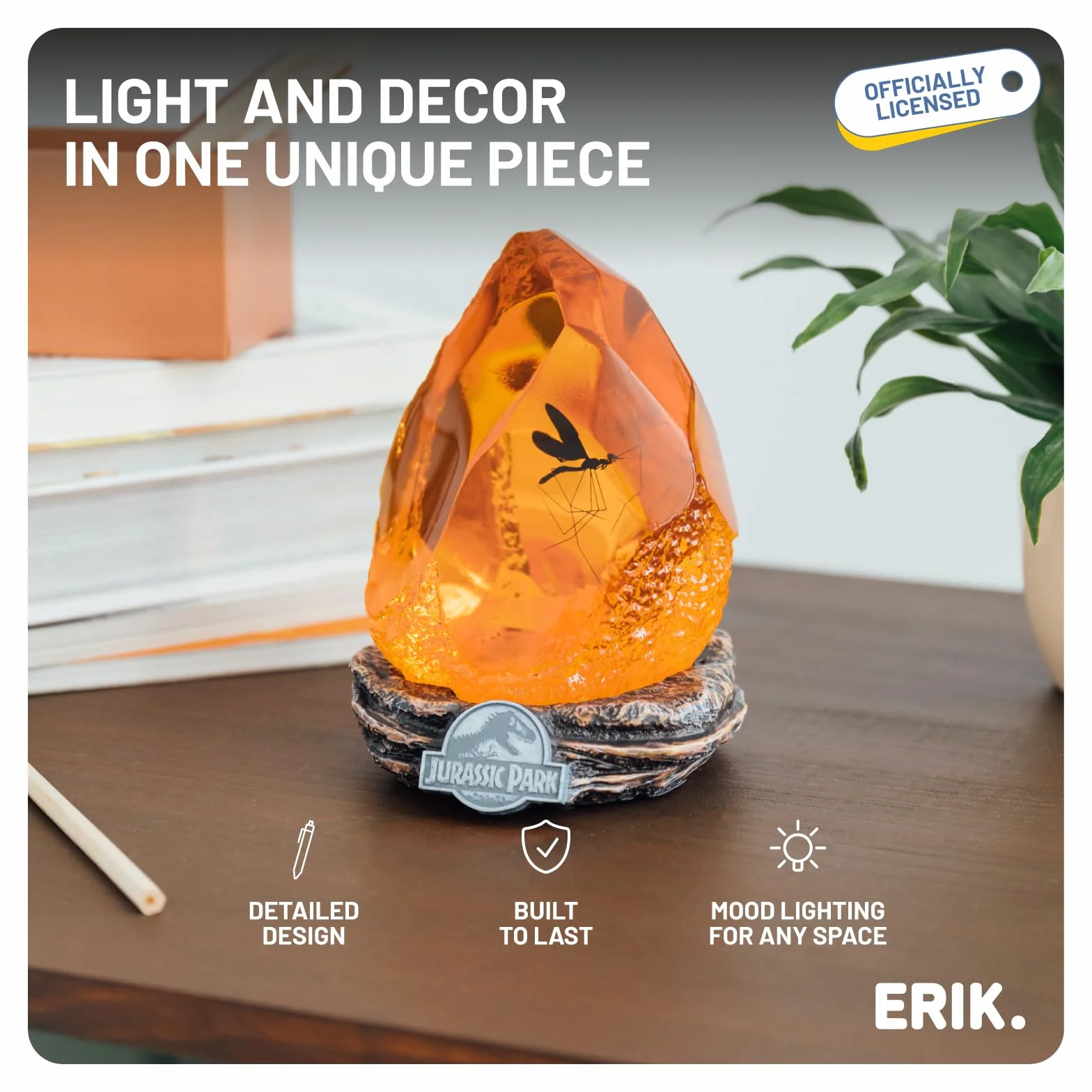Grupo Erik Jurassic Park Lamp | Mosquito In Amber Table Lamp | Jurassic Park Merchandise | Jurassic Park Mosquito Desk Lamp | LED Lamp | Jurassic Park Gifts