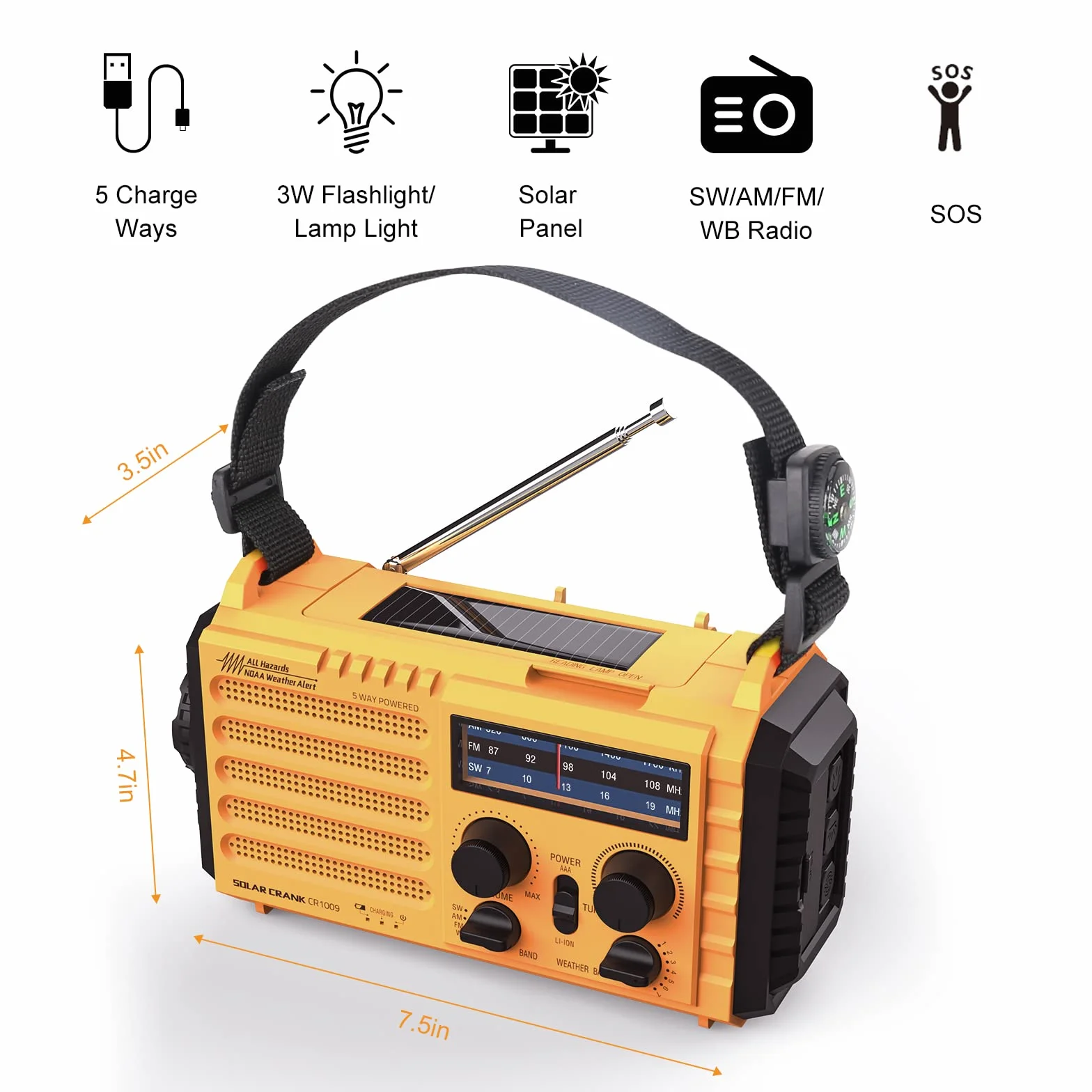 Raynic 5000 Radio Pogodowe Solarne Awaryjne AM/FM/SW/NOAA Przenośne z Latarką
