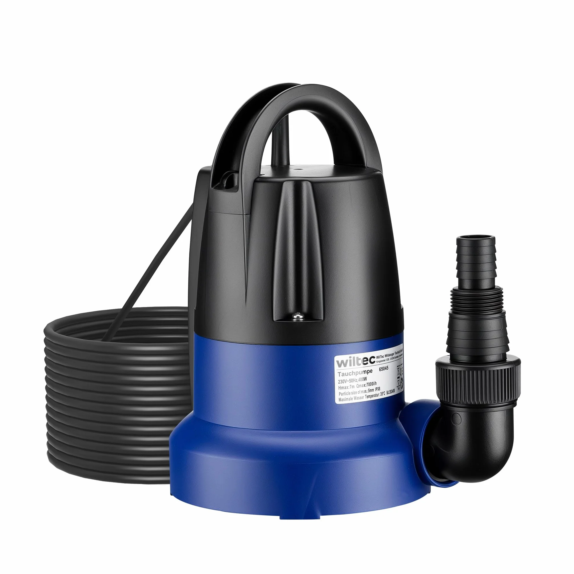 Wiltec Pompa zanurzeniowa 400 W 7000 l/h do szamba z czujnikiem płaskim ssaniem
