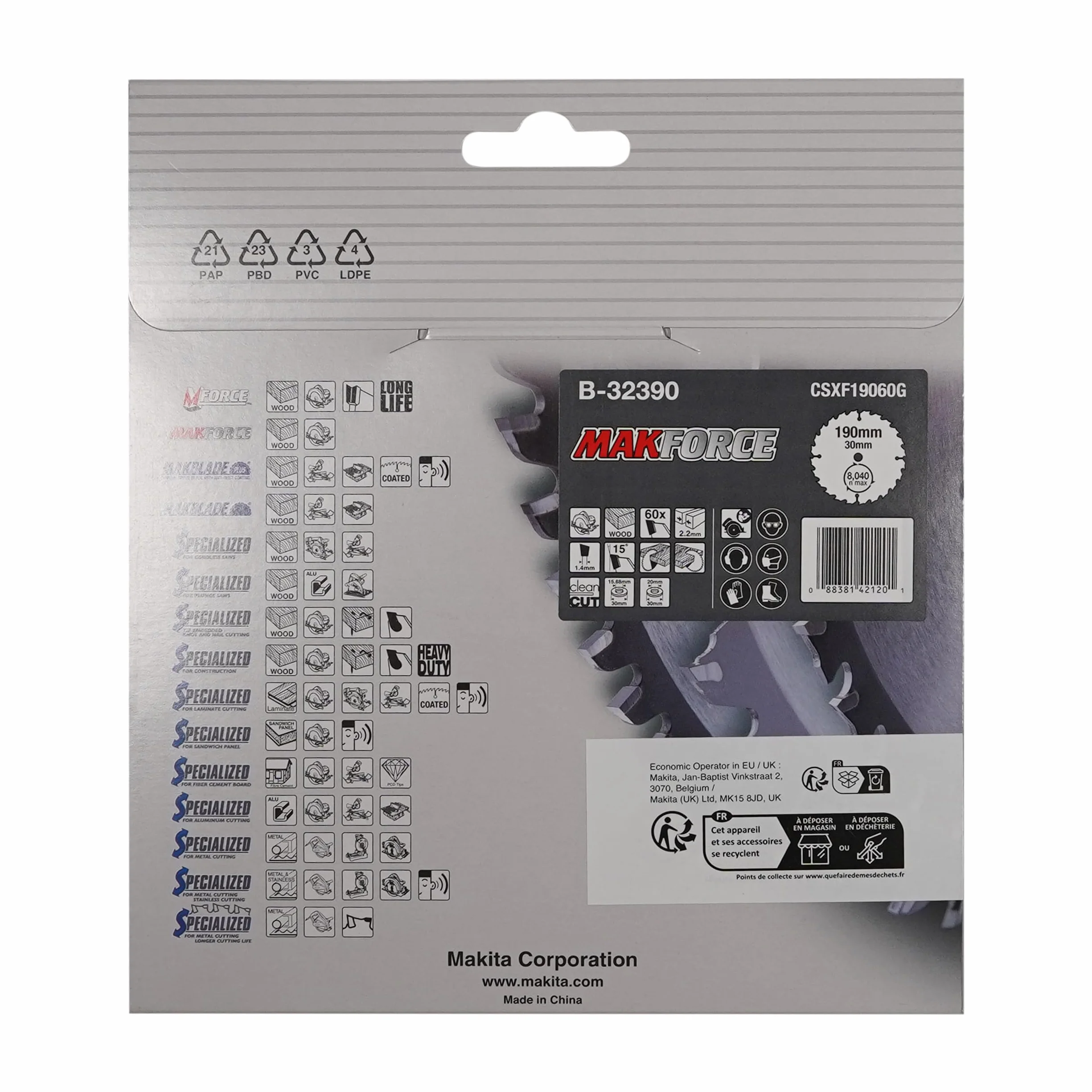 Makita B-32390 MAKFORCE brzeszczot 190 x 30 x 60Z, 190 mm x 30 mm