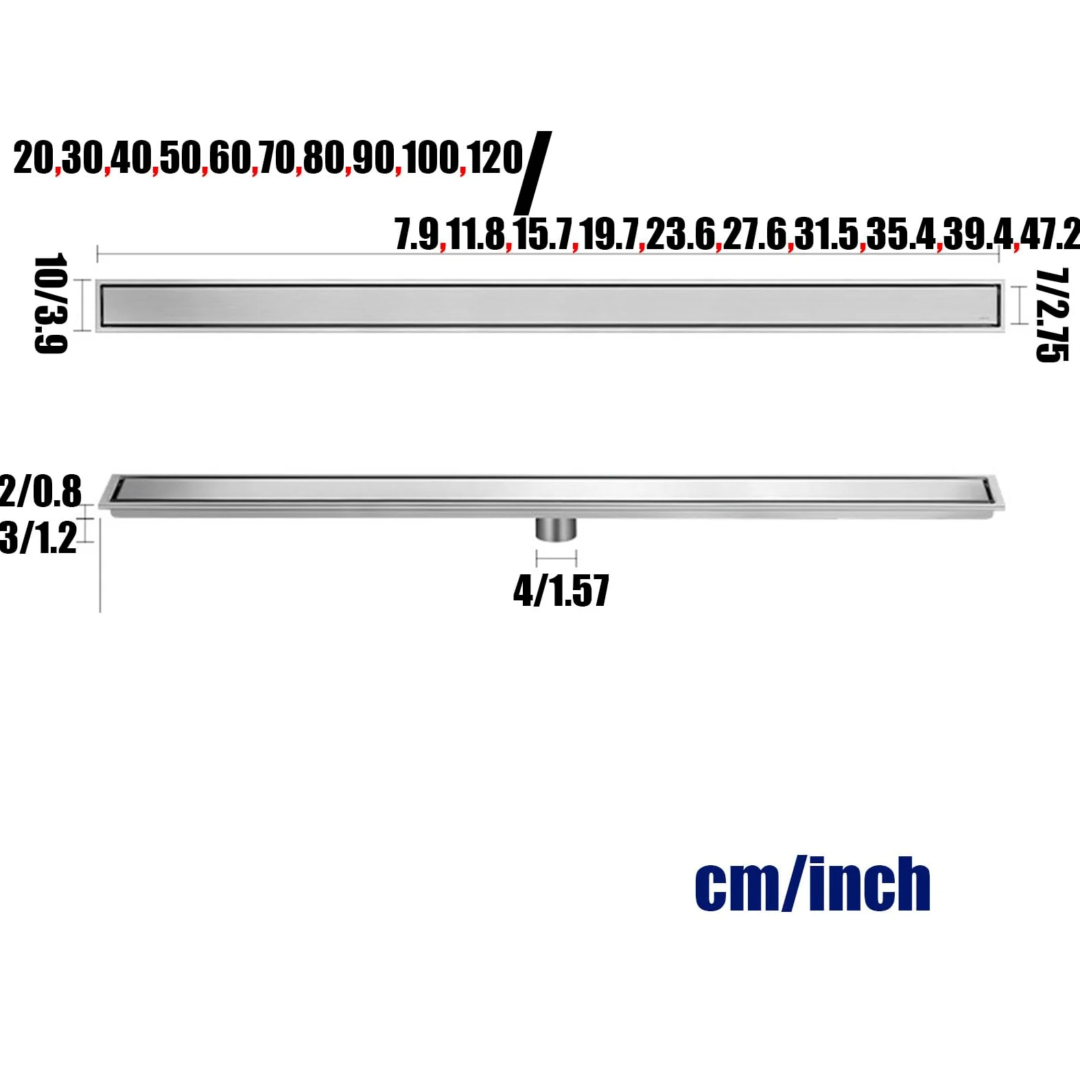 Adjuble odpływ podłogowy 2 w 1 z filtrem do włosów, syfon prysznicowy ze szczotkowanej stali, kanał odpływowy, 10 x 120 cm, zapobiegający zatykaniu, łatwe czyszczenie, design