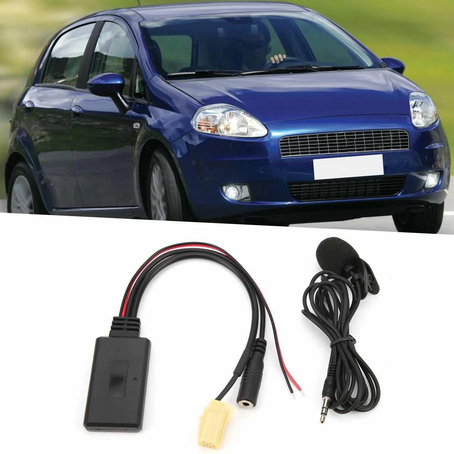Kabel Bluetooth AUX, Adapter Kabla Bluetooth 5.0 AUX z Zestawem Głośnomówiącym Mikrofonu Zamiennik dla Fiat 500/Grande Punto/Qubo/Fiorino