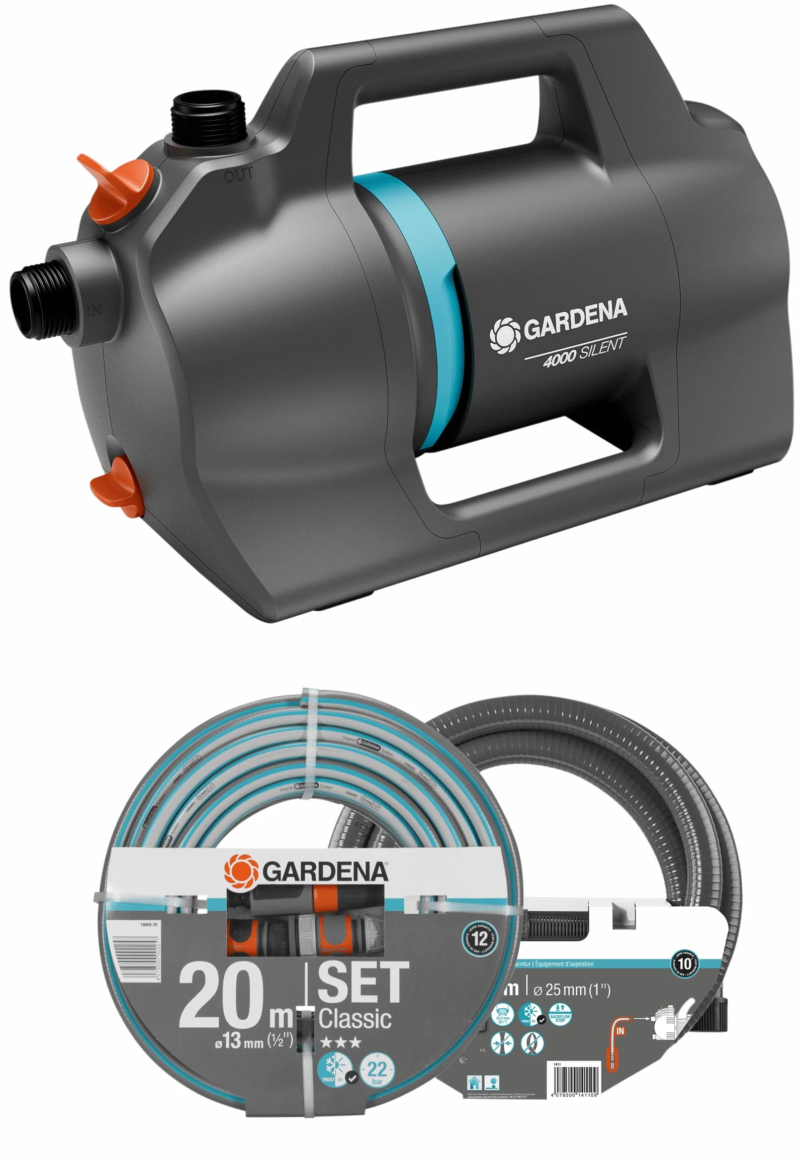 Gardena pompa ogrodowa 4100 Silent 550W 4100 l/h 3,5 m zasysanie 20 m wąż Classic