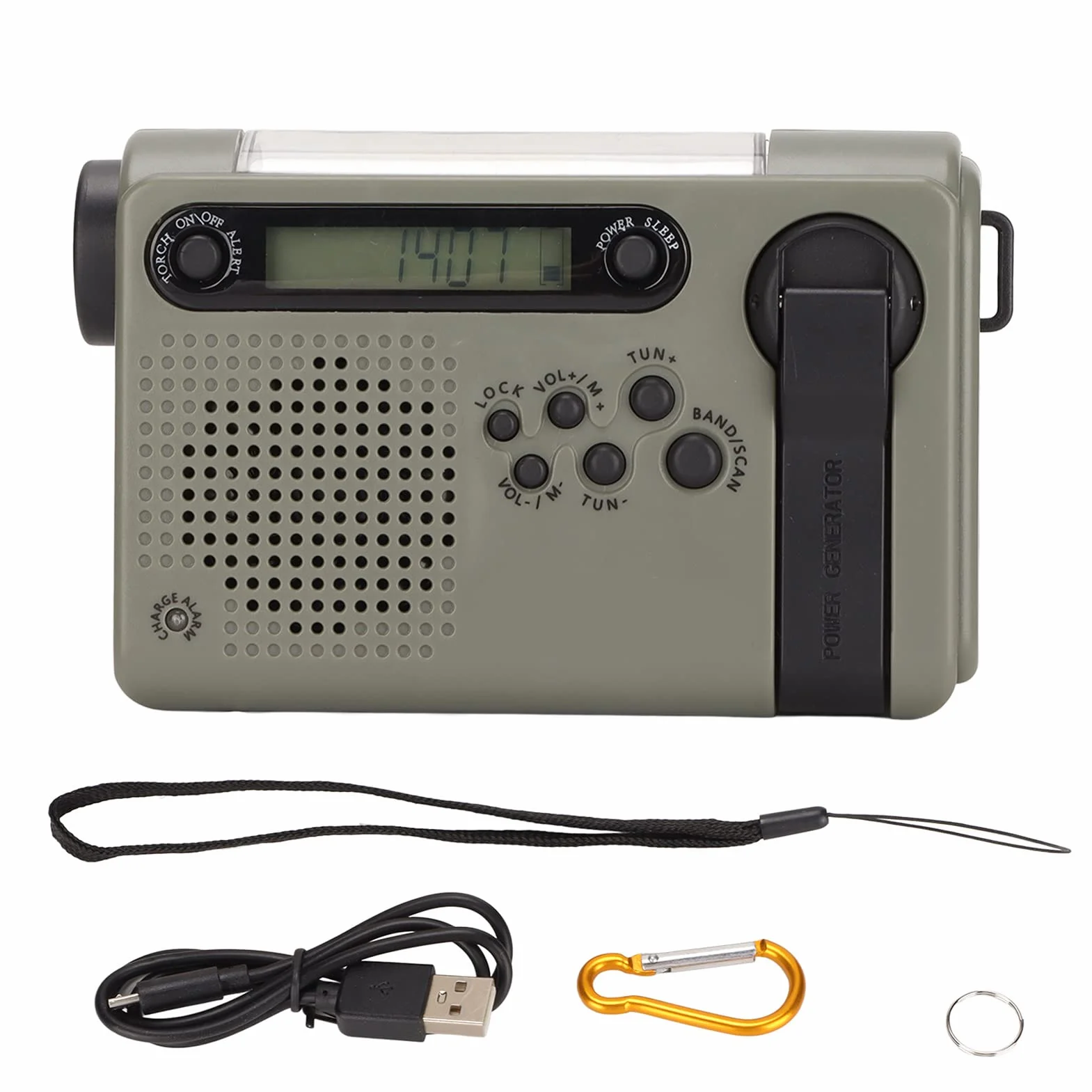 Radio Pełnozakresowe Słoneczne 0,7 W 3,0 V-4,2 V ABS SOS Alarm Turystyka Piesza Ciemnozielony