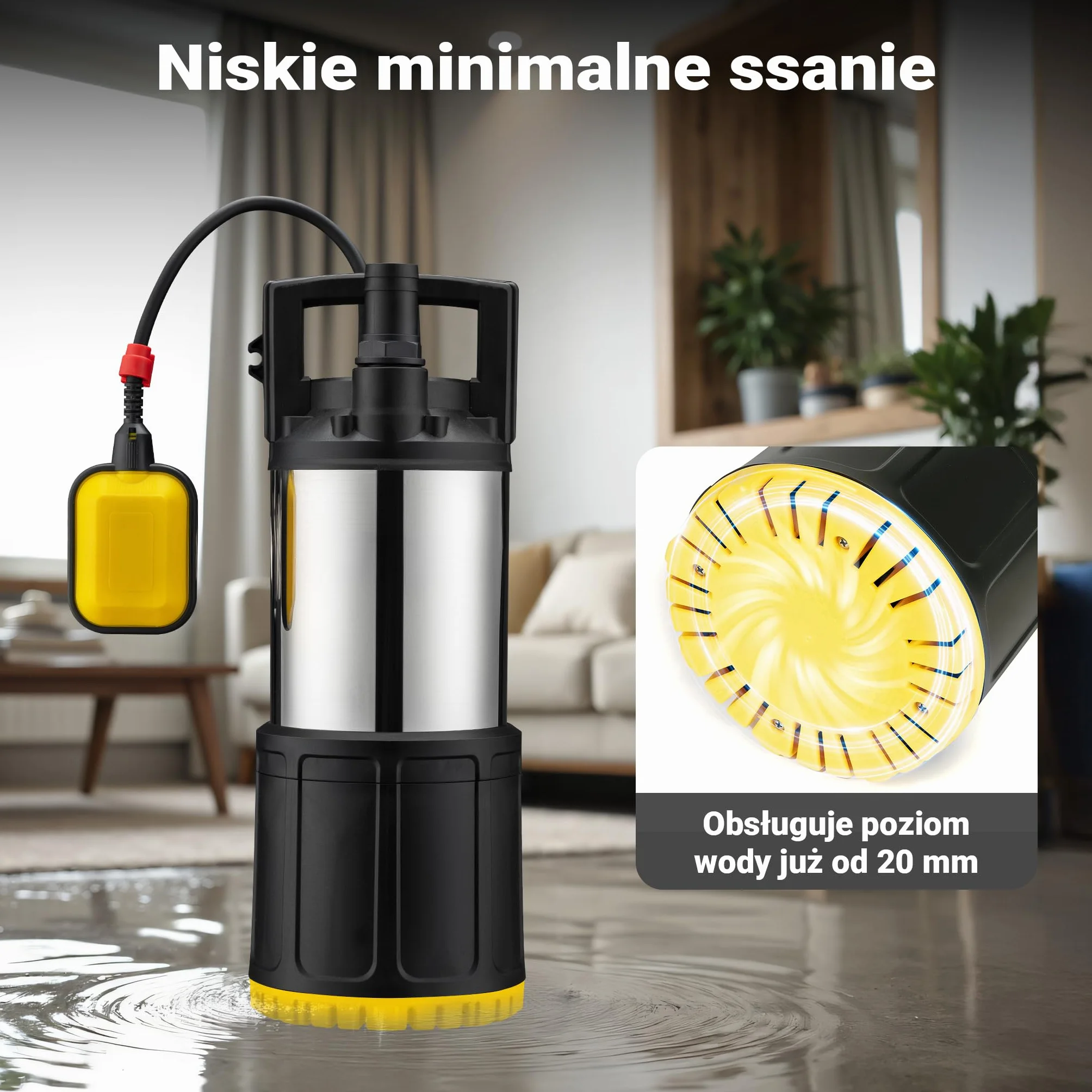 Wiltec Pompa zatapialna do wody czystej, wysokość tłoczenia 20 m, obudowa ze stali nierdzewnej, 850 W z przepływem 5000 l/h, do pompowania z basenów i deszczówki