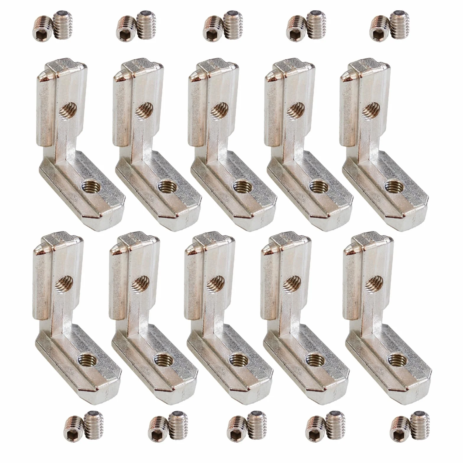 10 sztuk łączników z profilem aluminiowym 30 x 30, 90° w kształcie litery L, złączki narożne ze stopu cynku, niklowane, zgodne z normą UE, profil aluminiowy, łącznie z 20 śrubami, stabilne i