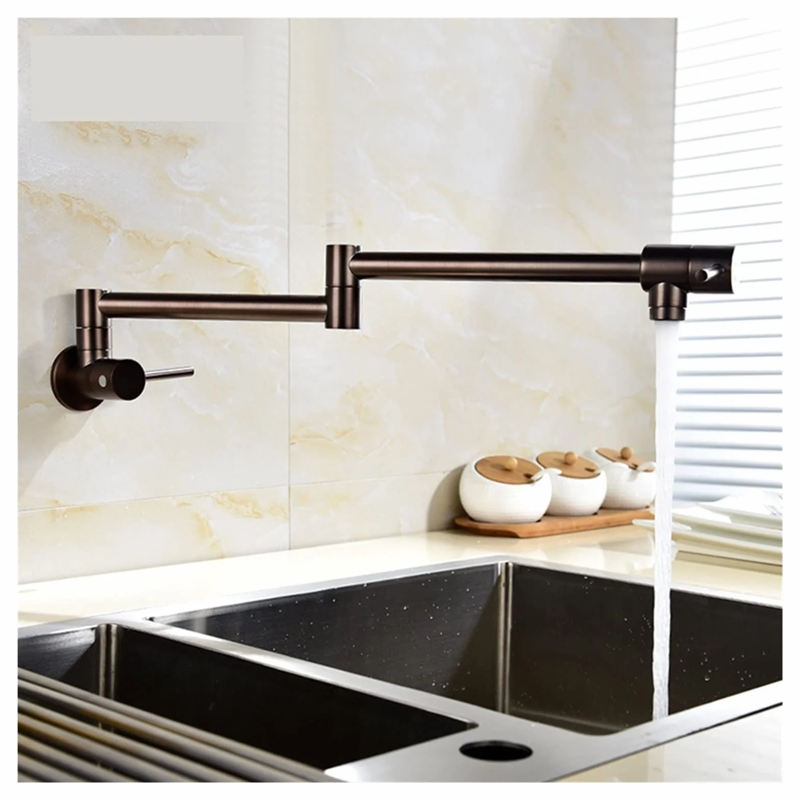 Mosiężne naścienne kran kuchenny napełniacz kranowy kran Składanie obrotowe Zniesione obrotowe rozciąganie basen kran zlewozmywak (Color : Brushed Nickel, Size : 0)