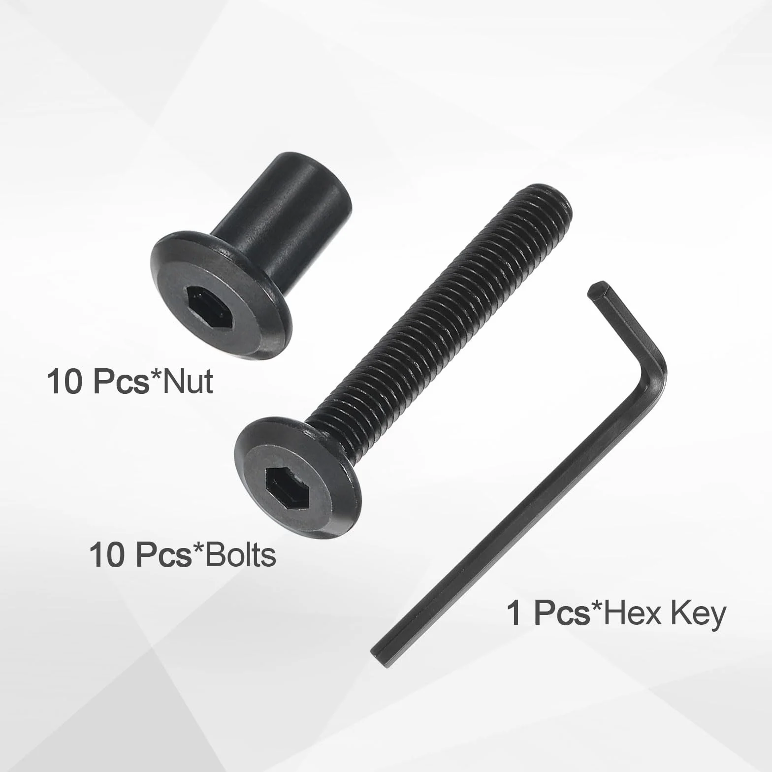 QUARKZMAN 10 zestawów Śruby z łbem sześciokątnym M6x45mm z nakrętkami M6x12mm i kluczem sześciokątnym, śrubami i śrubami łączącymi meble do paska wpuszczanego mebli, czarny