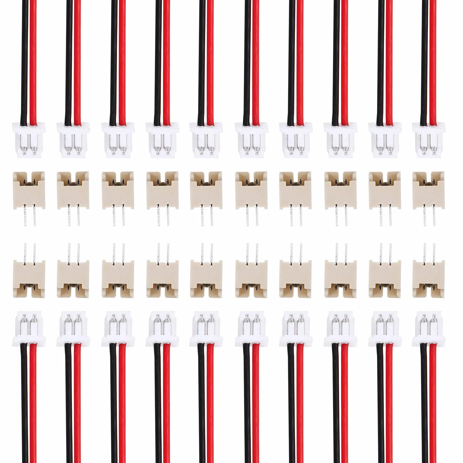 QUARKZMAN 20 sztuk MX 1,25 mm 2-pinowe wtyczki z pojedynczą głowicą z kablem 28 AWG 150 mm i listwą gniazdek do głośników, paski świetlne LED, małe urządzenia