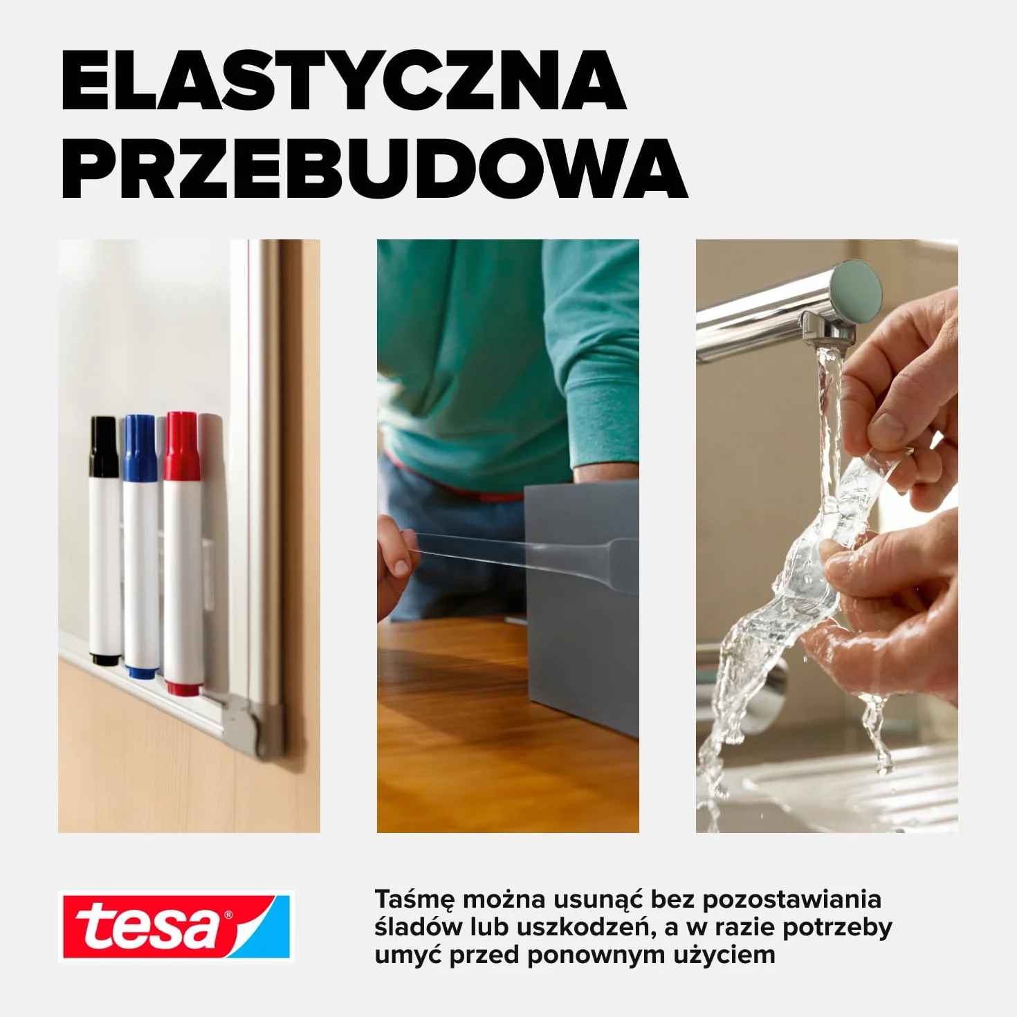 tesa Uniwersalna taśma Nano – przezroczysta, dwustronna taśma klejąca, łatwa do usunięcia i ponownego użytku, odporna na warunki atmosferyczne, do użytku wewnątrz i na zewnątrz, 1 rolka – 3 m x 30 mm