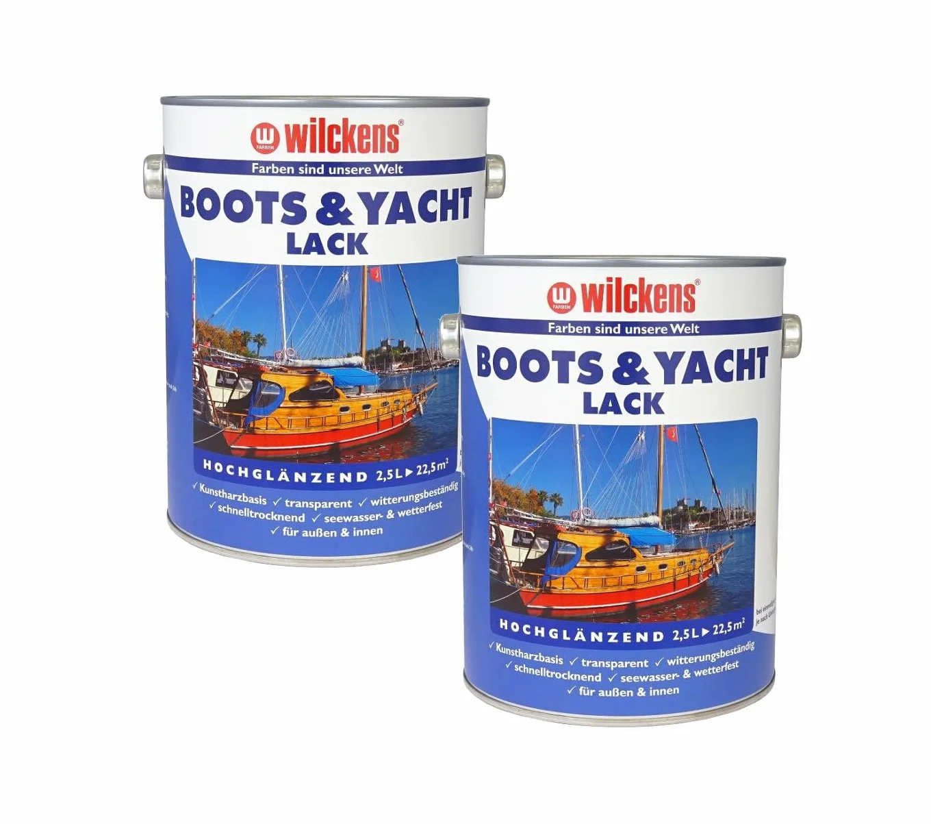 Boots & Yachtlack 2 x 2,5 l przezroczysty lakier do łodzi łódź jacht lakier wysoki połysk lakier bezbarwny lakier z żywicy syntetycznej bezbarwny lakier specjalny lakier do drewna ochrona drewna