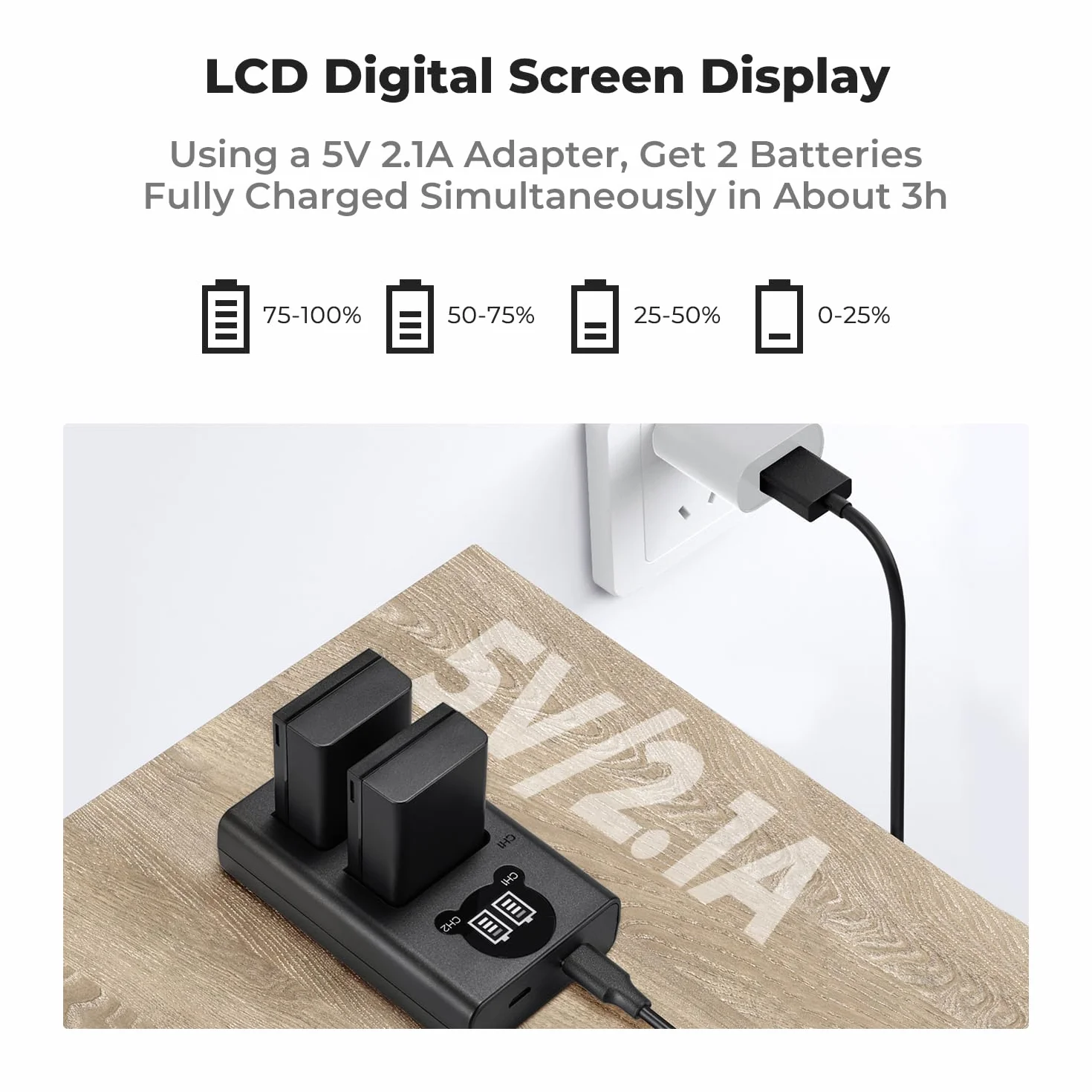K&F Concept Ładowarka NP-FZ100 Dual Slot LED, Micro USB Type-C do Sony A7 III A7R III A9