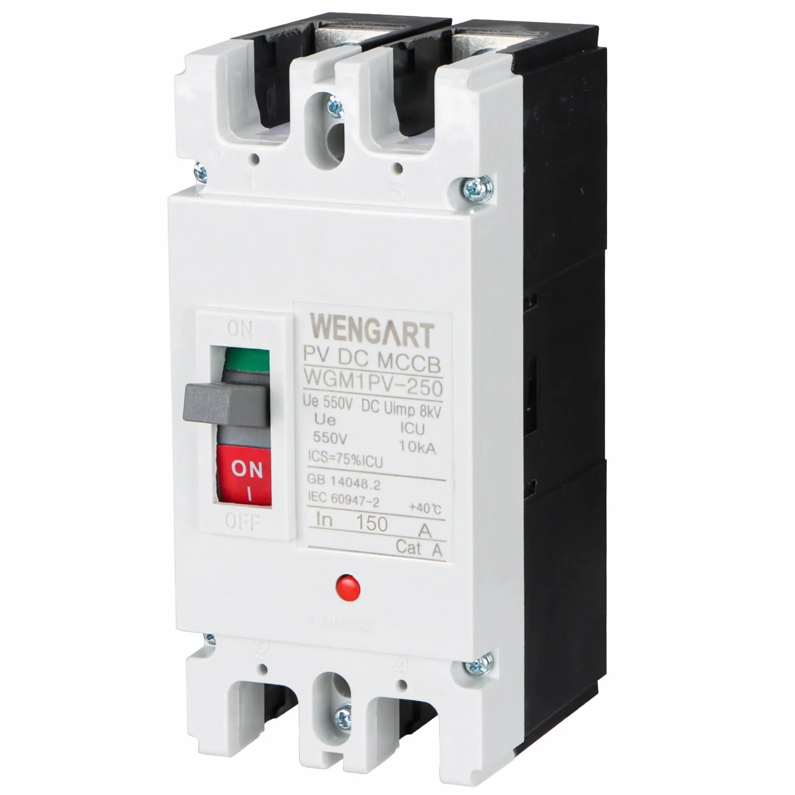 Wengart MCCB WGM1PV-250, DC550V 2P 150A solarny wyłącznik DC, poprawa bezpieczeństwa systemów fotowoltaicznych