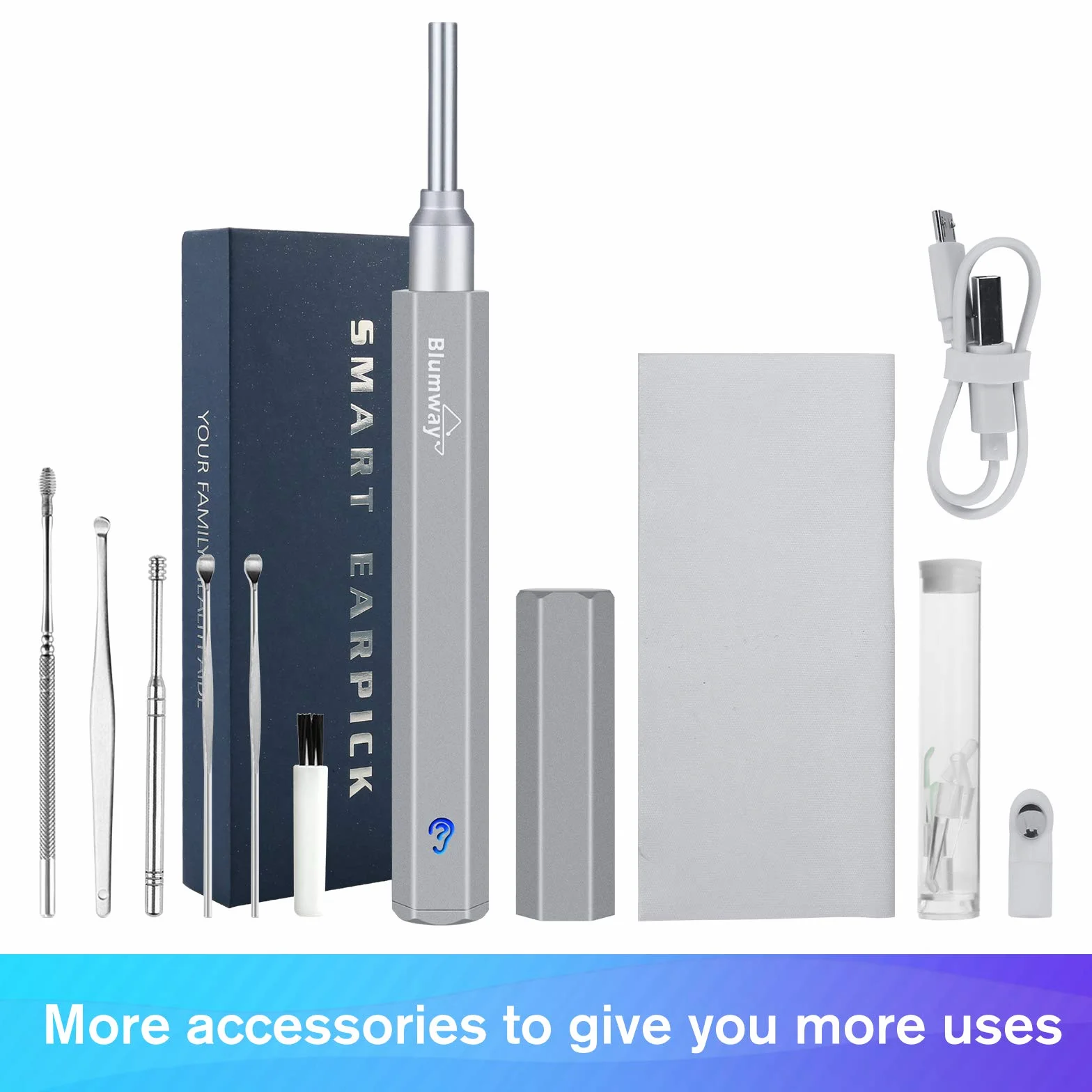 BlumWay WiFi Otoskop 3,5 mm, 1080p HD, endoskop do czyszczenia uszu, aparat z 6 diodami LED, do czyszczenia uszu, dla dzieci, dorosłych, z systemem iOS, Android (szary)