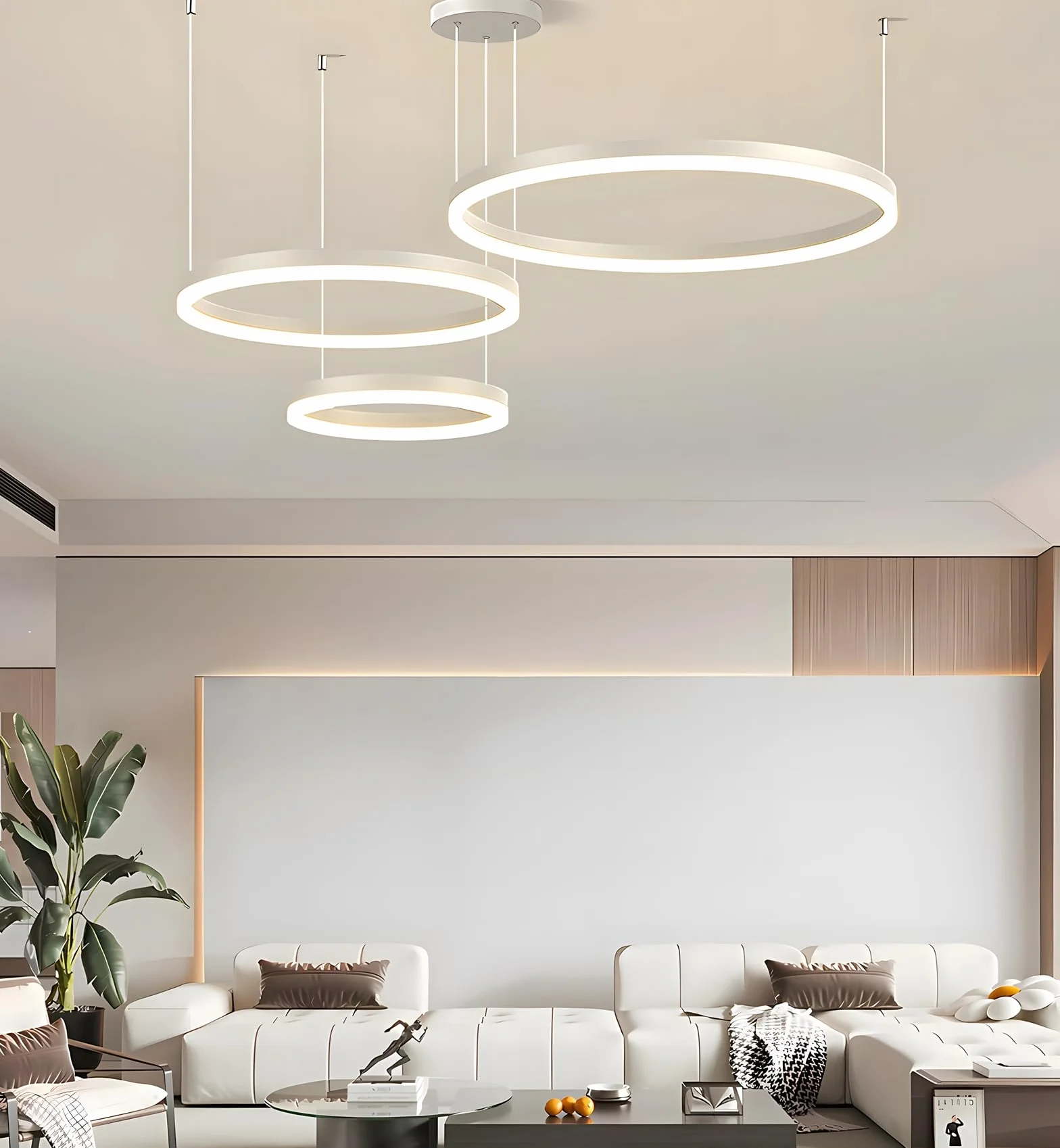 Nowoczesny Żyrandol LED 45W 3 Biały Pierścienie 20+40+60cm Metalowy Akrylowy Ściemniany Pilotem 2,4G Lampa Wisząca Sufitowa