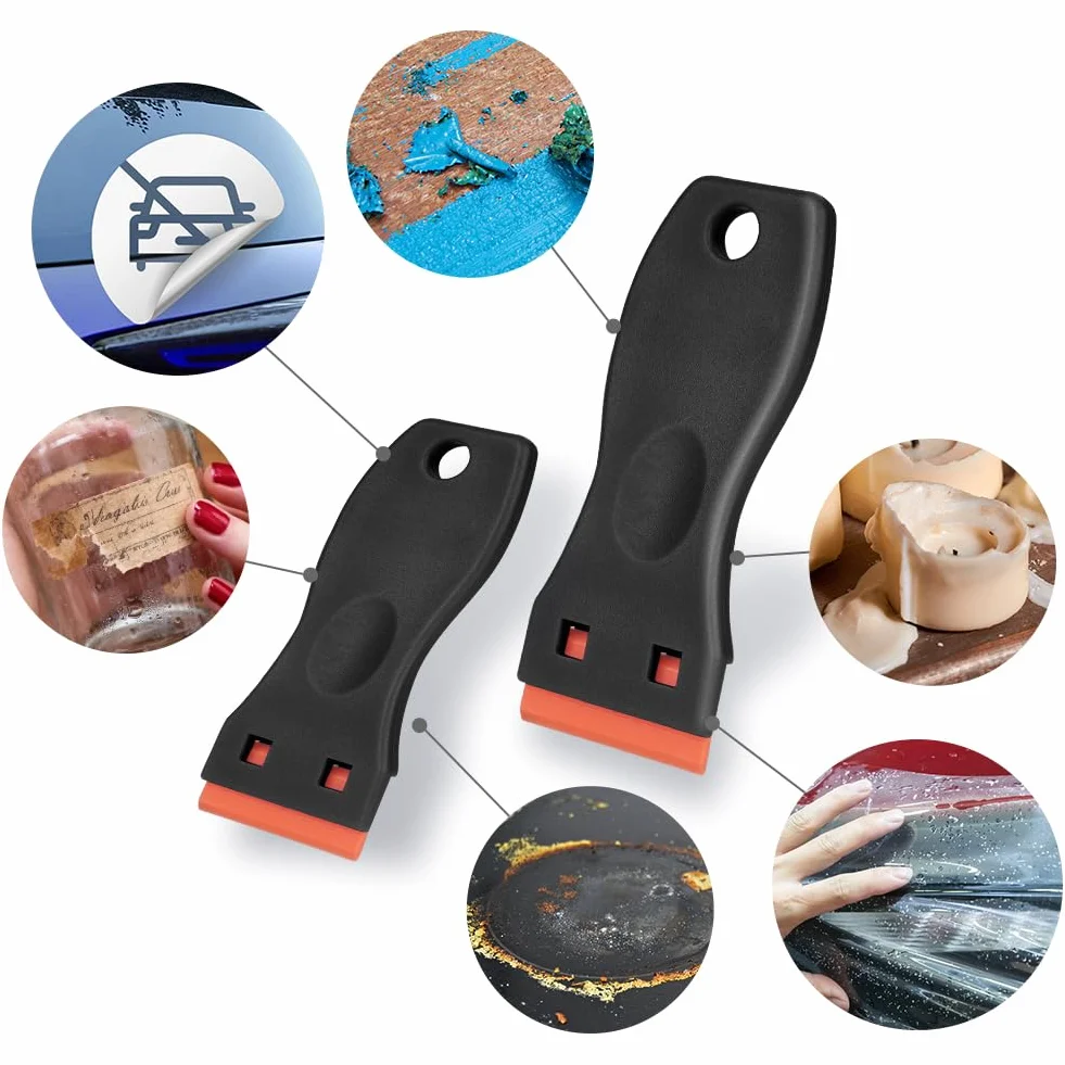 Flintronic 2 szt. Profesjonalny wielofunkcyjny skrobak do szkła ceramicznego z 120 ostrzami z tworzywa sztucznego, do szkła i ceramiki szklanej, usuwania kleju, malowania, naklejek, barwnika, czarny