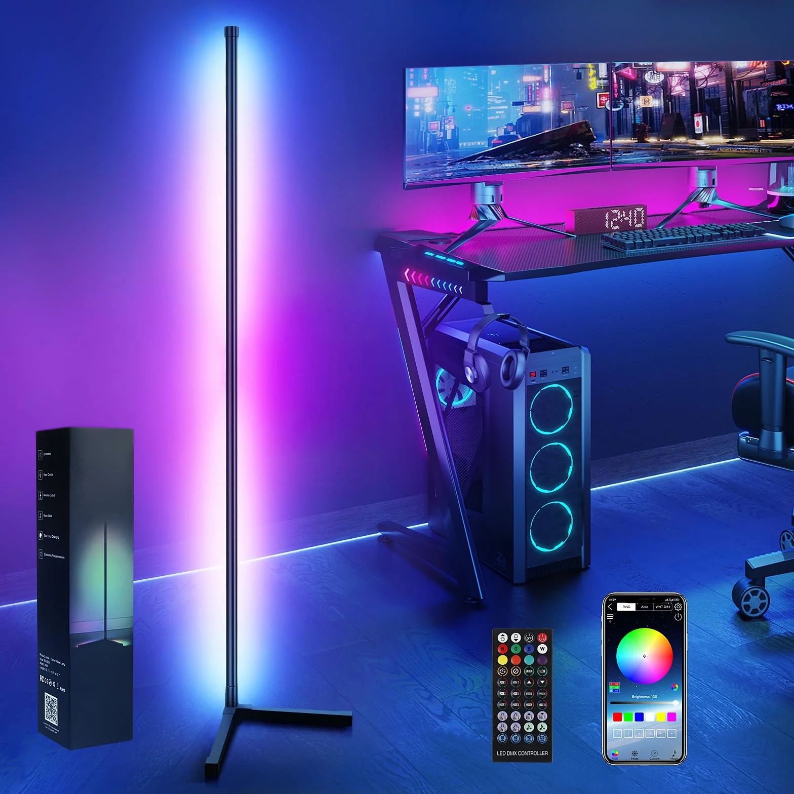 Comius Sharp Lampa stojąca LED do salonu, 160 cm, Smart RGB LED, lampa stojąca z pilotem zdalnego sterowania i aplikacją, 16 milionów kolorów, tryby muzyki, tryb DIY, funkcja timera, do sypialni,