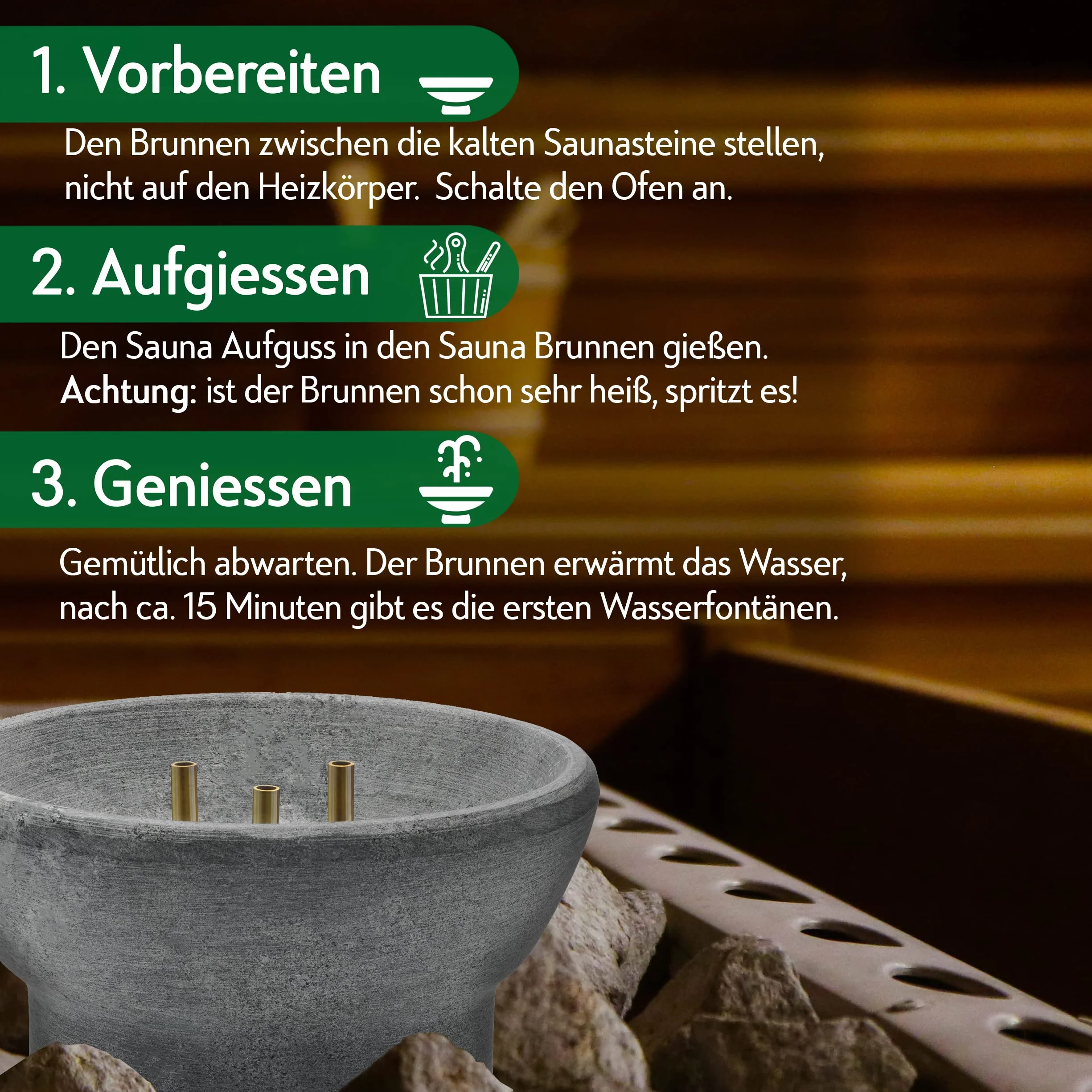 CozyNature® Źródełko do sauny z sjenitu | Kamień do naparowania i parownik | Akcesoria do sauny | Fontanna, tryska | 100% wykonanie ręczne 15cmx10cm